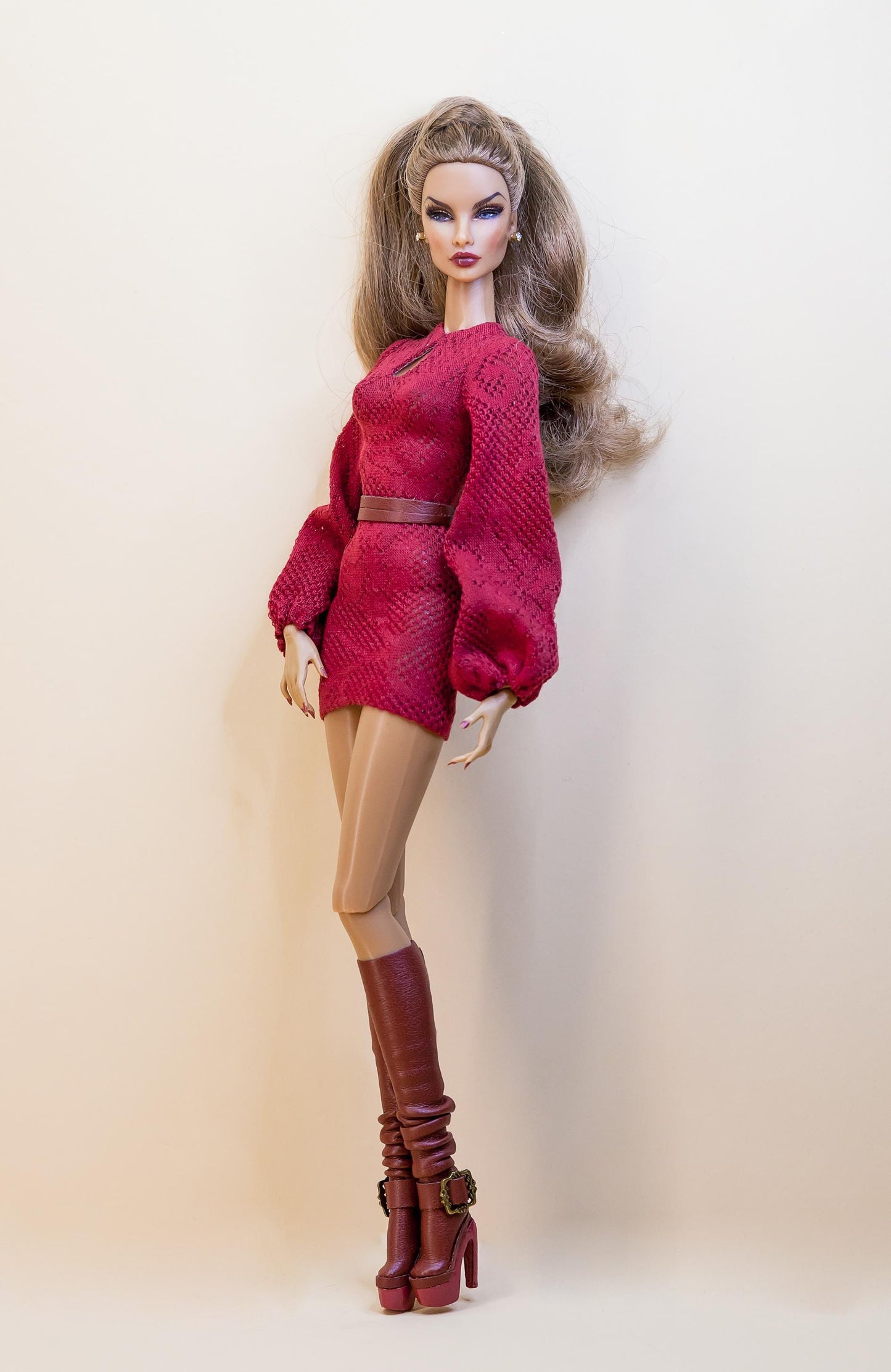 Dress with balloon sleeves red or green for Integrity Toys Poppy Parker Nu Face Fashion Royalty dolls