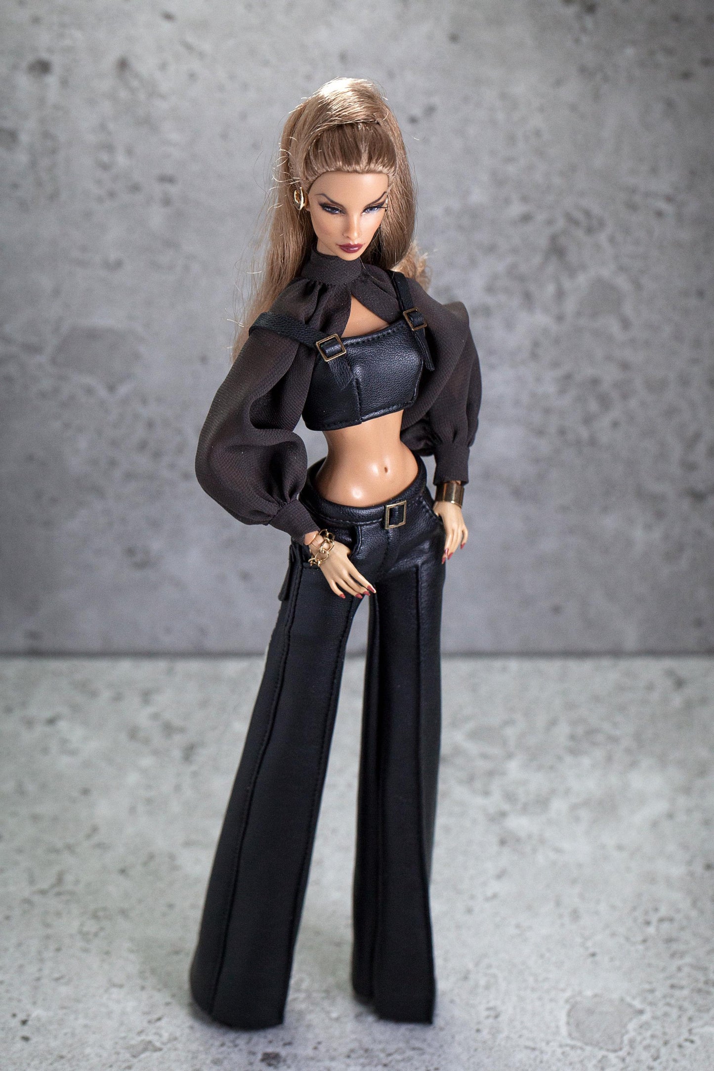 Leather pants, bustier and blouse made of imitation leather for Integrity Toys Poppy Parker Fashion Royalty Nu Face dolls