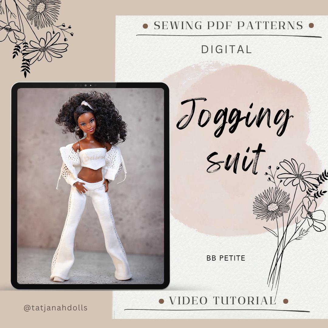 PDF Digital Pattern jogging suit, sweatshirt, trousers for BB Petite (little) dolls. Video tutorial.