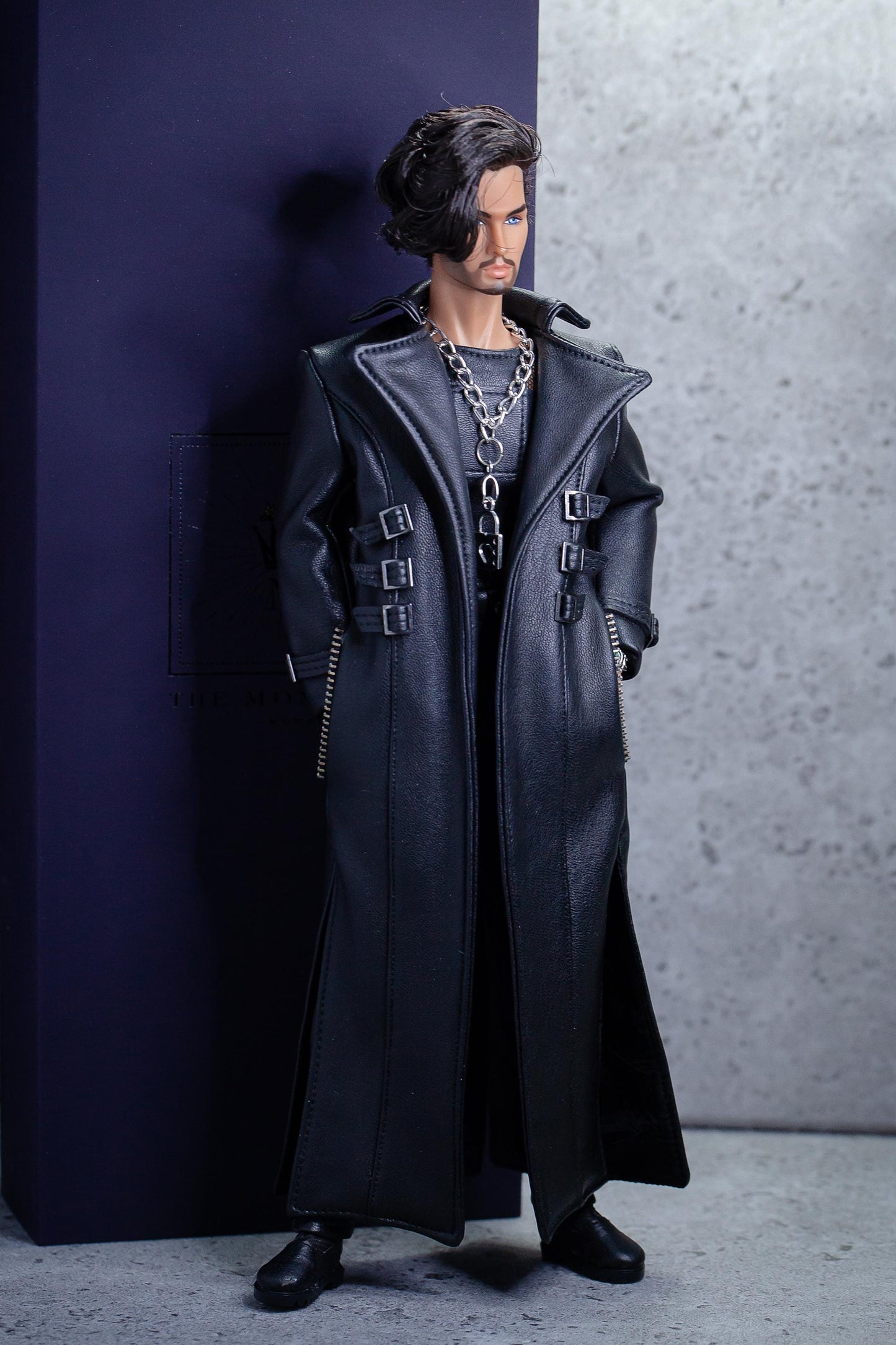 Leather outfit for FR Homme Integrity toys fashion royalty male doll. Long trench coat.