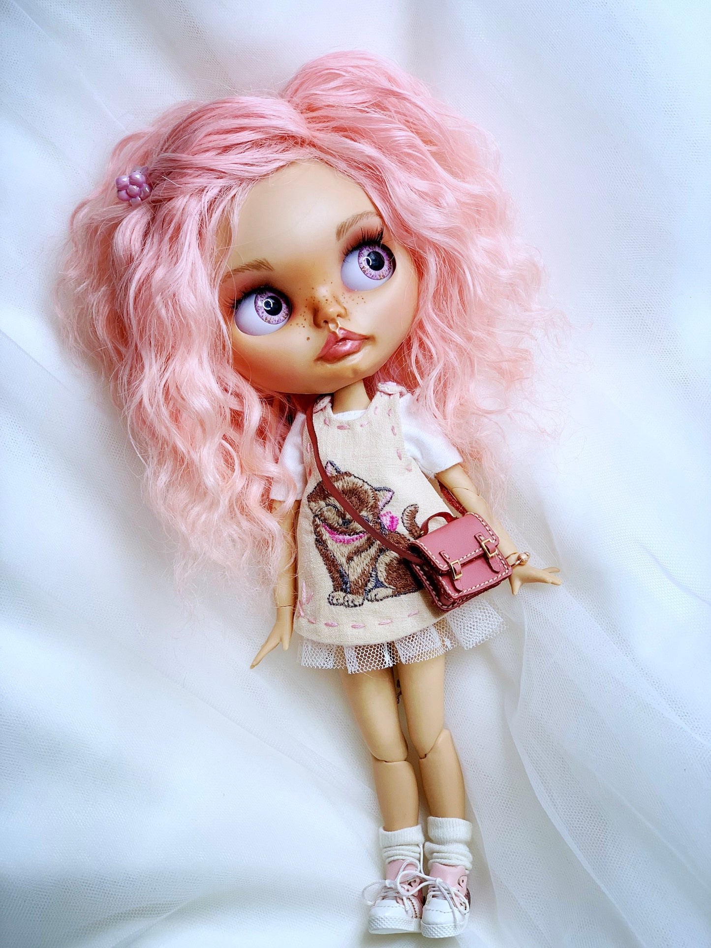 Dress for Blythe Doll 1/6. Doll dress with embroidery. Vintage-style slip.