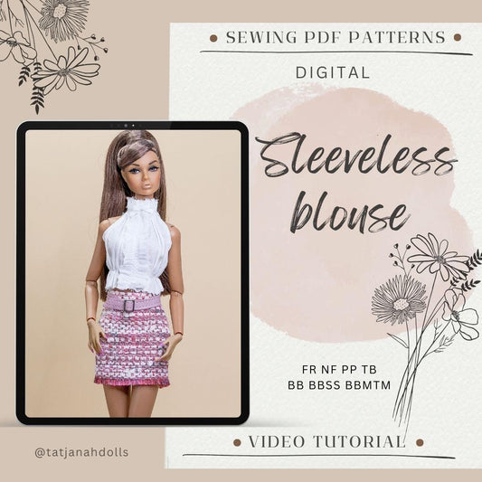 PDF Digital Pattern top blouse for Fashion Royalty Nu Face Integrity toys and BB dolls. Tik Tok VIDEO tutorial.
