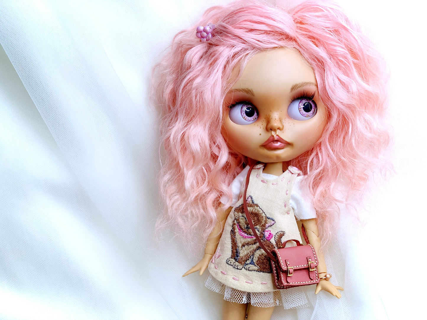 Dress for Blythe Doll 1/6. Doll dress with embroidery. Vintage-style slip.
