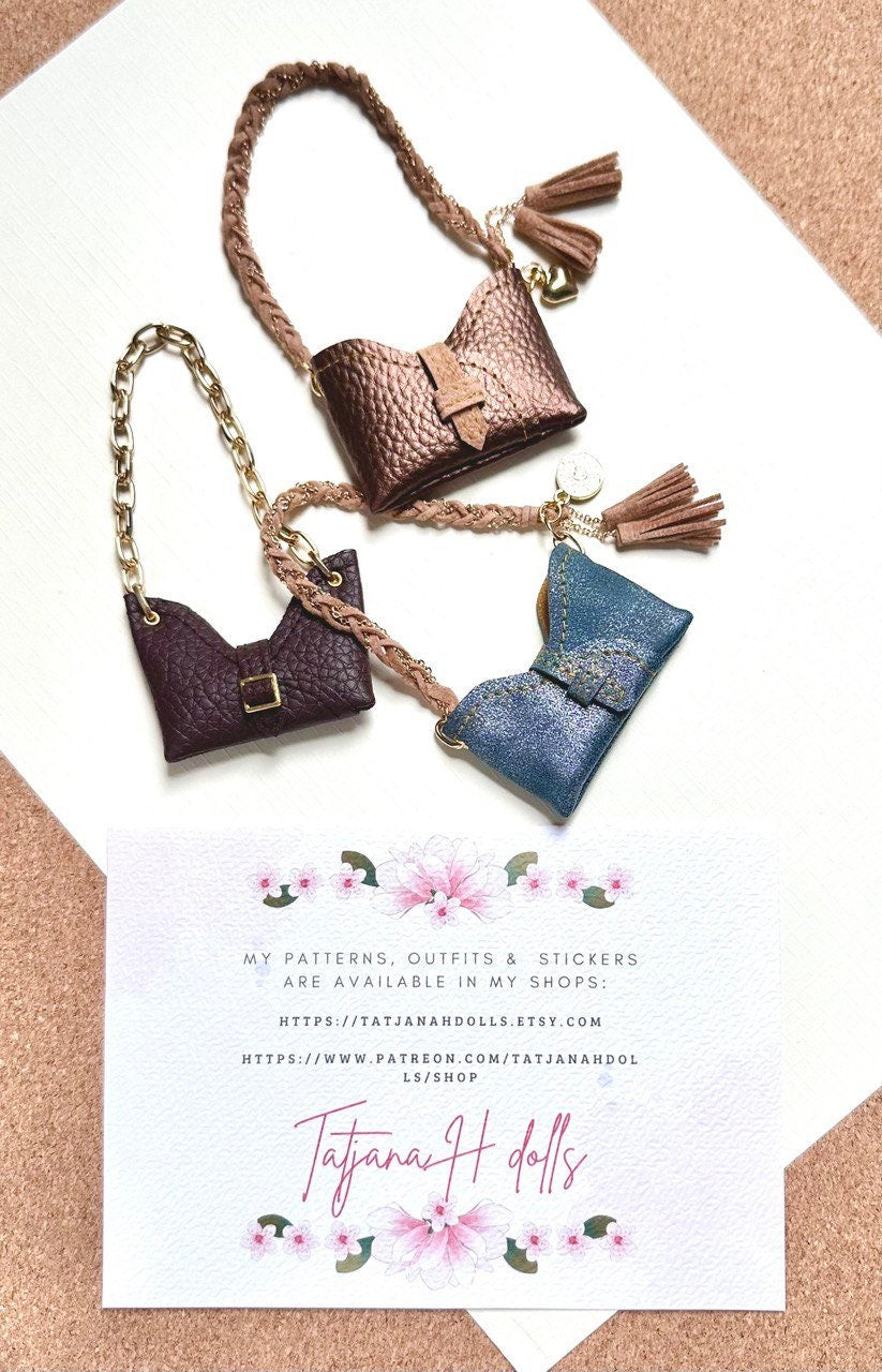 PDF Digital Pattern hand bag for 1:6 dolls, BB, Blythe Integrity toys. VIDEO tutorial.