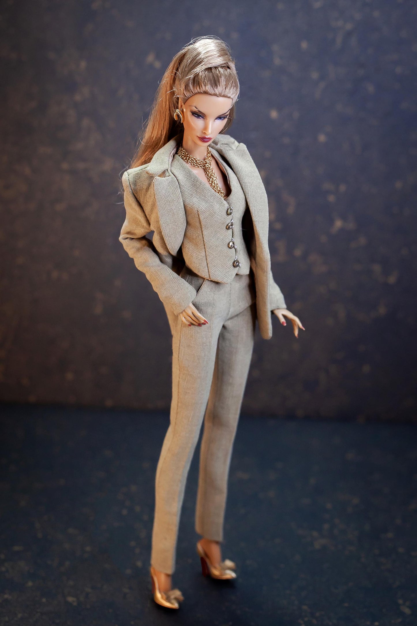 Suit blazer, trousers, vest moss green for Integrity Toys Poppy Parker Fashion Royalty Nu Face BB MTM