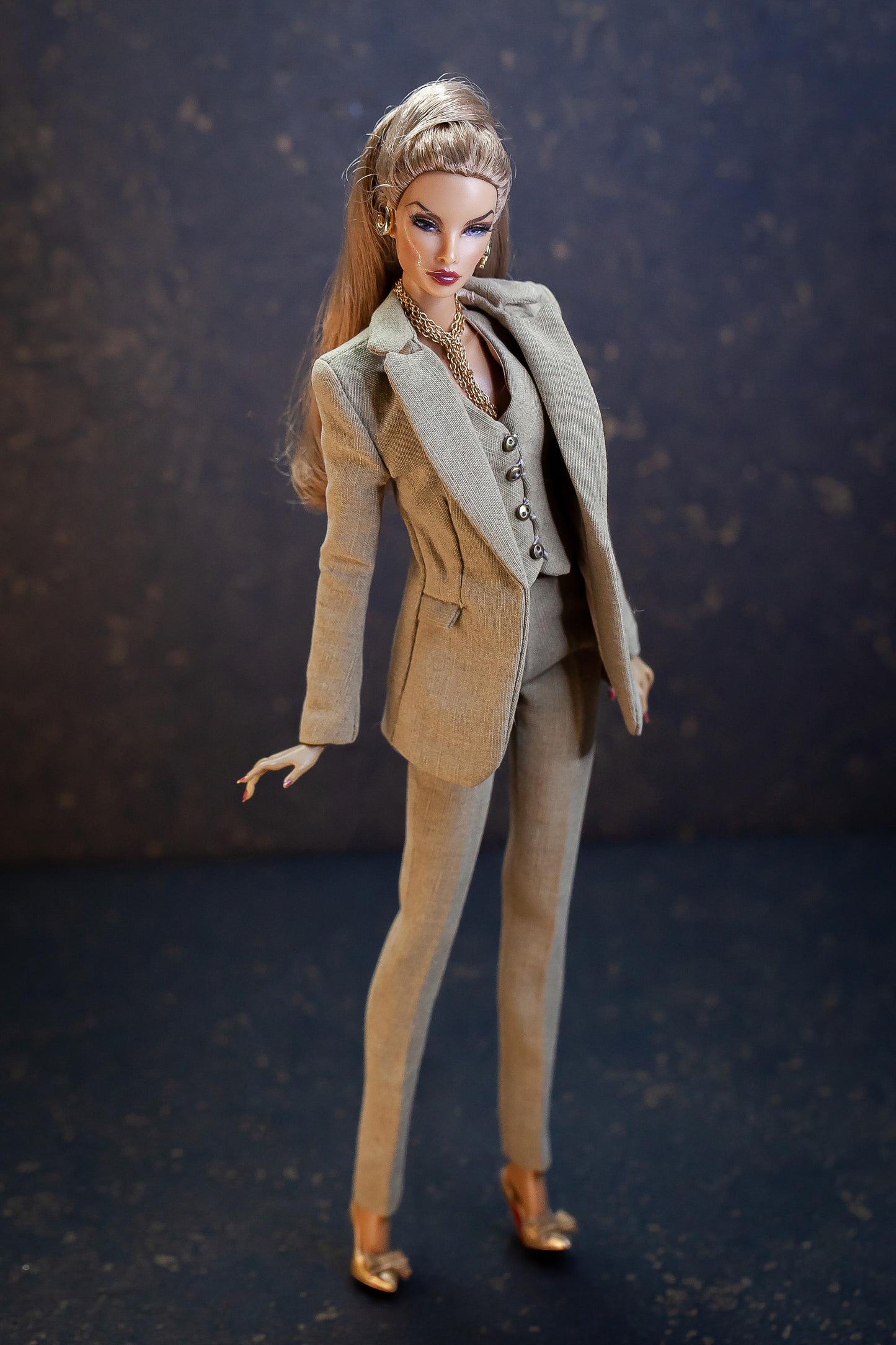 Suit blazer, trousers, vest moss green for Integrity Toys Poppy Parker Fashion Royalty Nu Face BB MTM