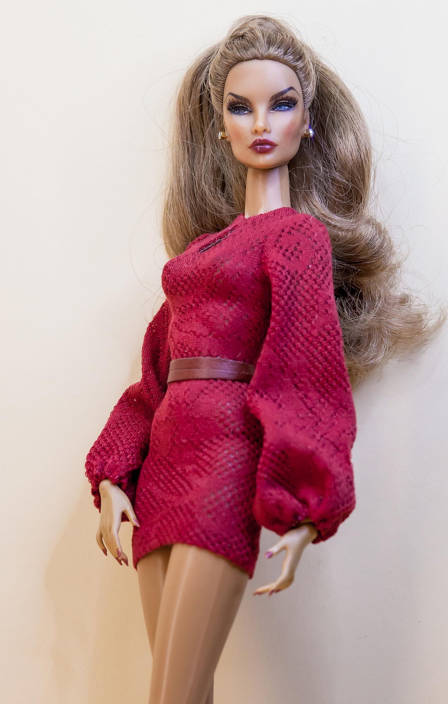 Dress with balloon sleeves red or green for Integrity Toys Poppy Parker Nu Face Fashion Royalty dolls
