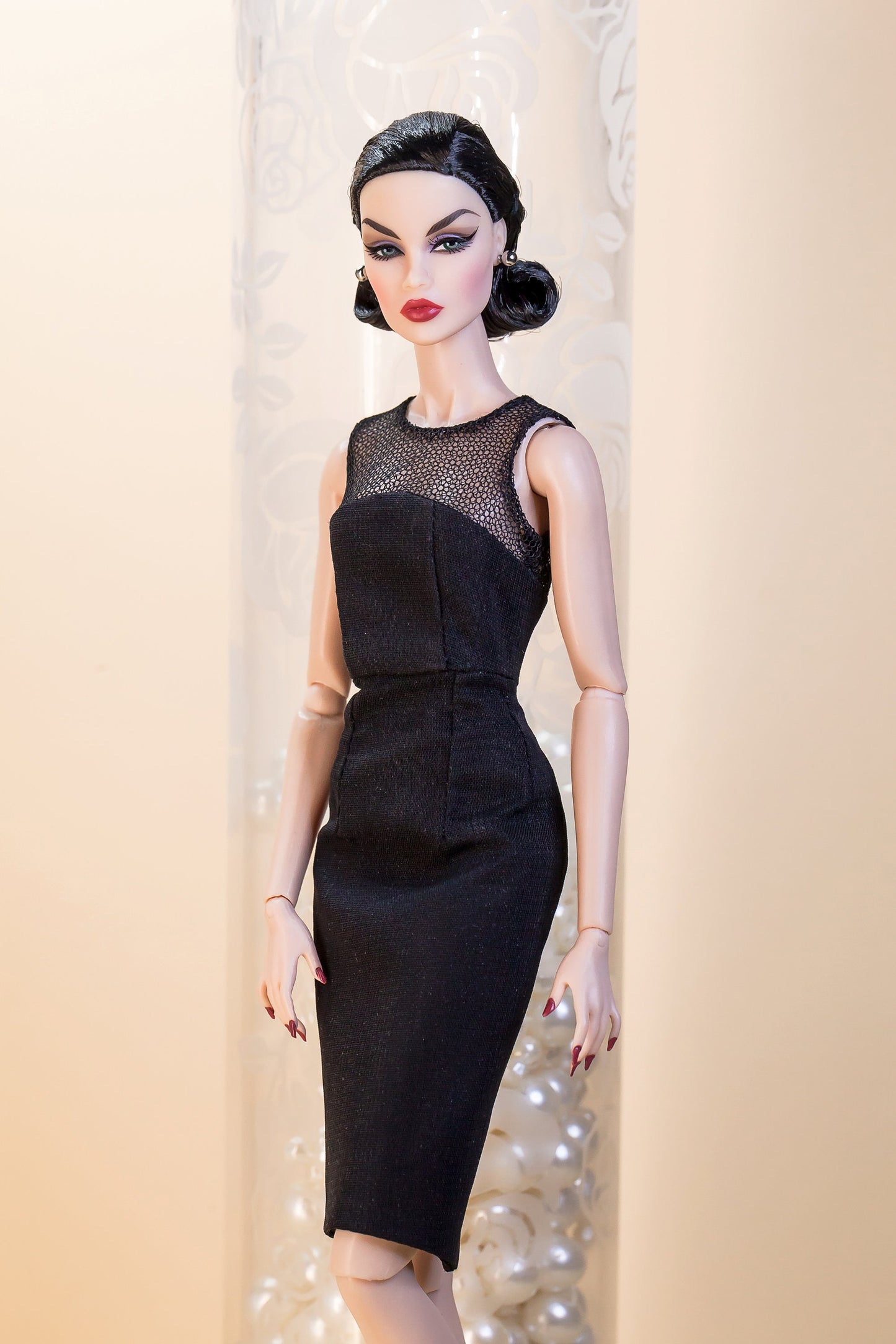 Case dress for 12 inch fashion dolls and Integrity toys dolls in black.