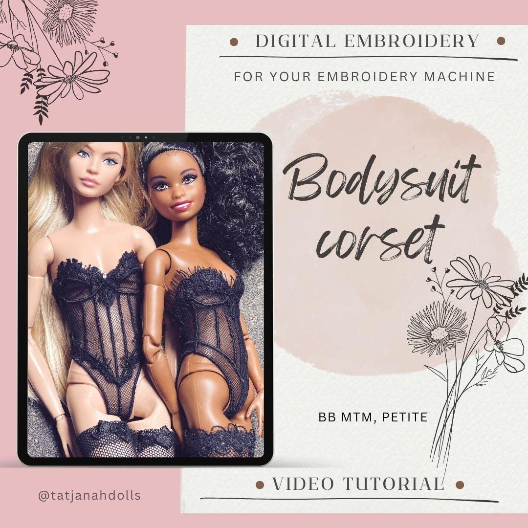 Digital Embroidery & Sewing Pattern β Bodysuit Corset for BB MTM and PETITE Dolls