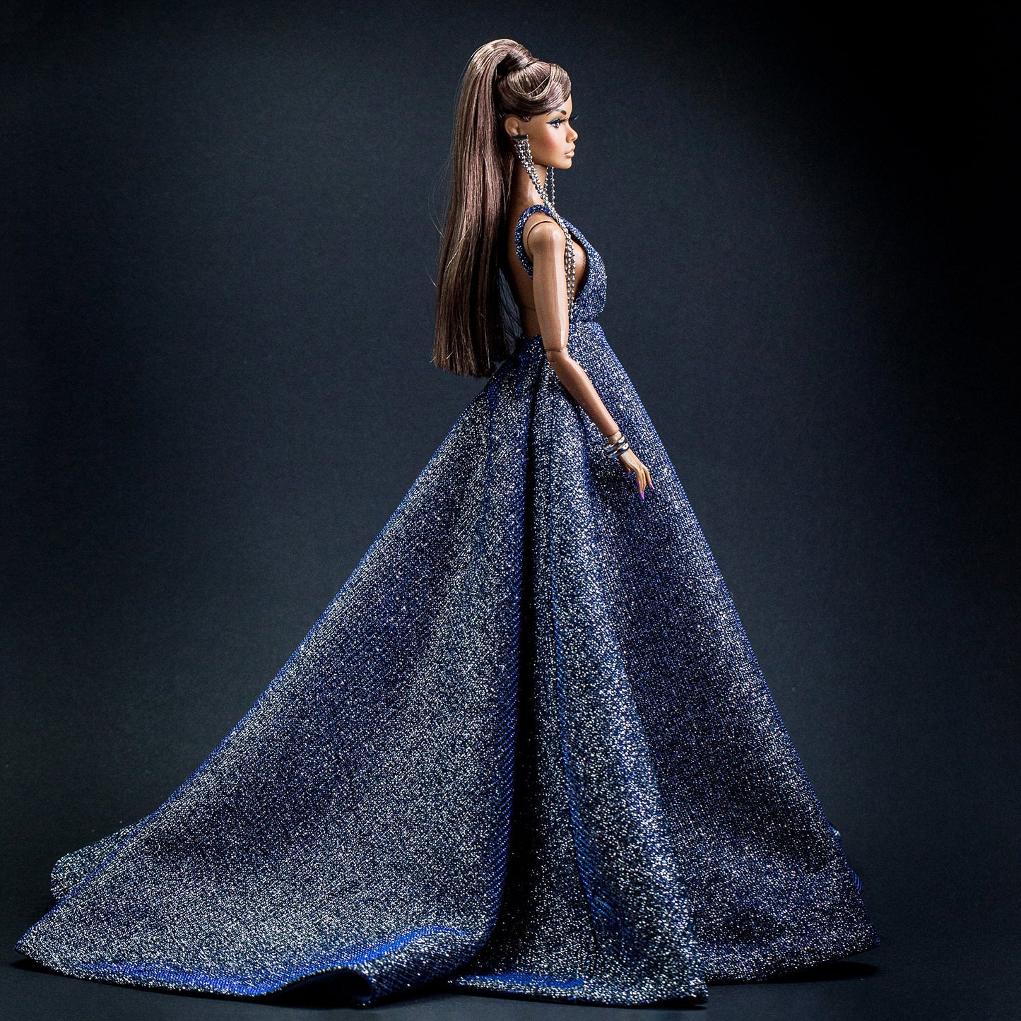 Blue glitter dress for Integrity toys Fashion Royalty Nu Face Poppy Parker dolls.