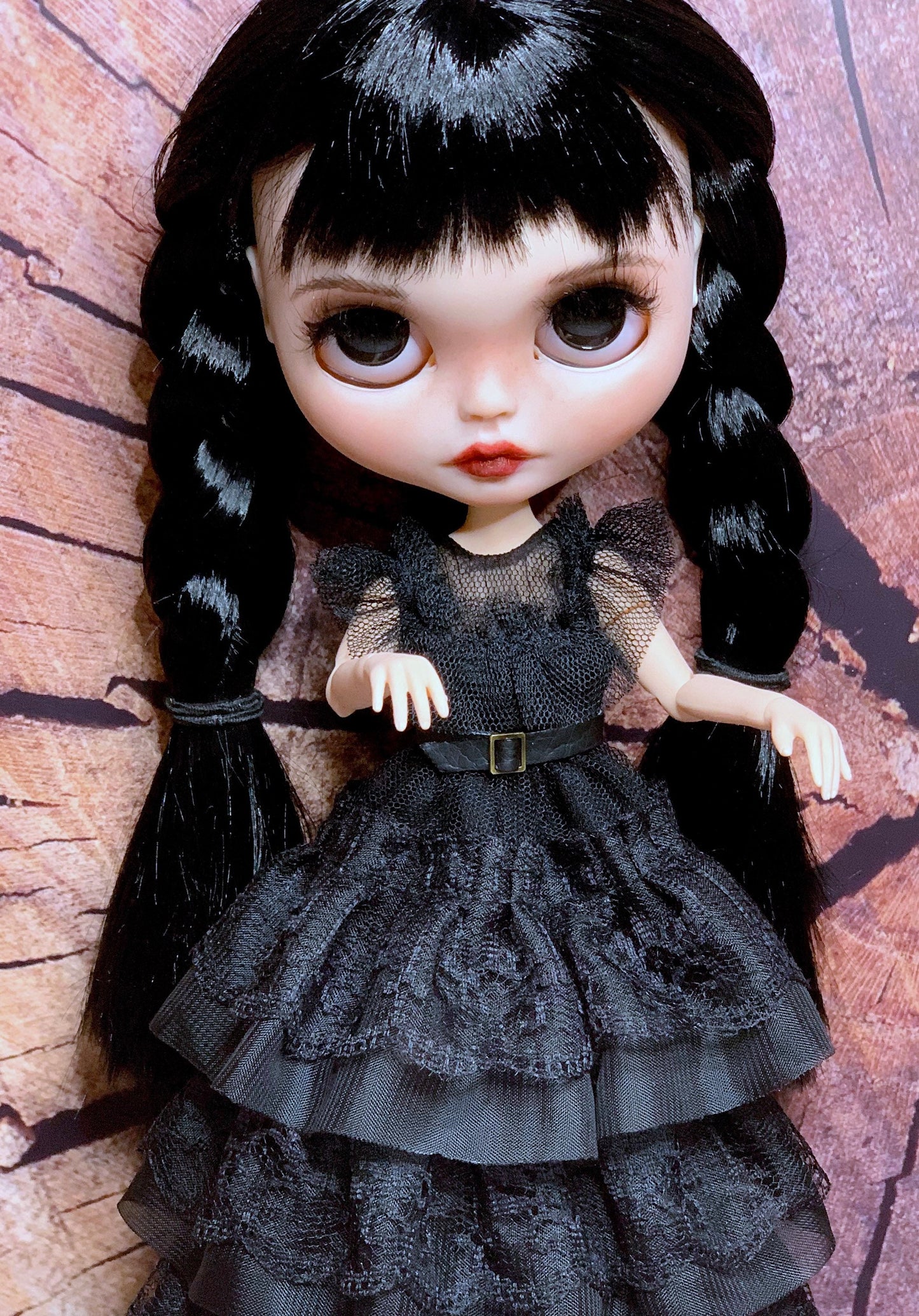 Black Wednesday Ball Gown for Blythe Doll 30 cm Doll Dress. Dress for Wednesday doll with belt