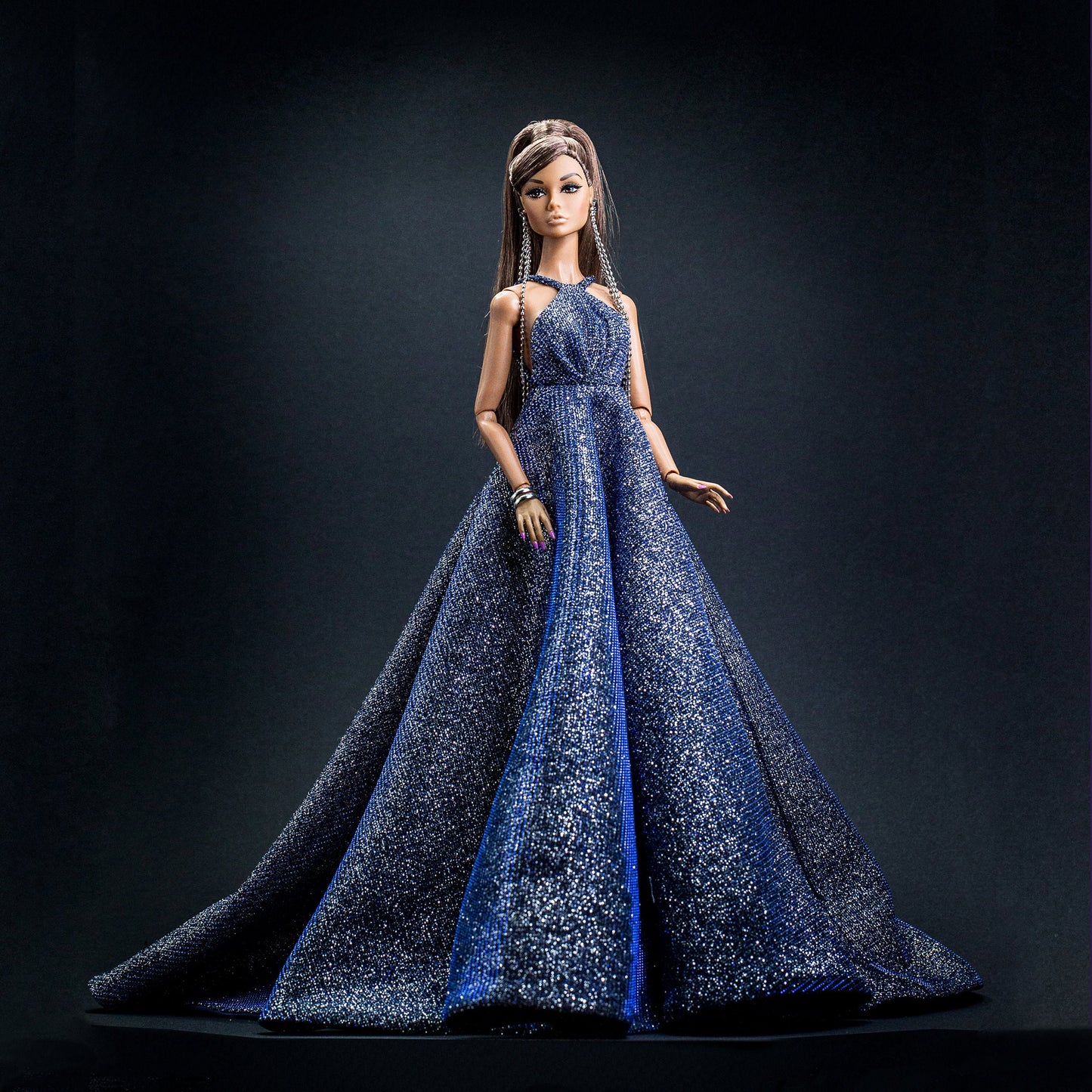 Blue glitter dress for Integrity toys Fashion Royalty Nu Face Poppy Parker dolls.