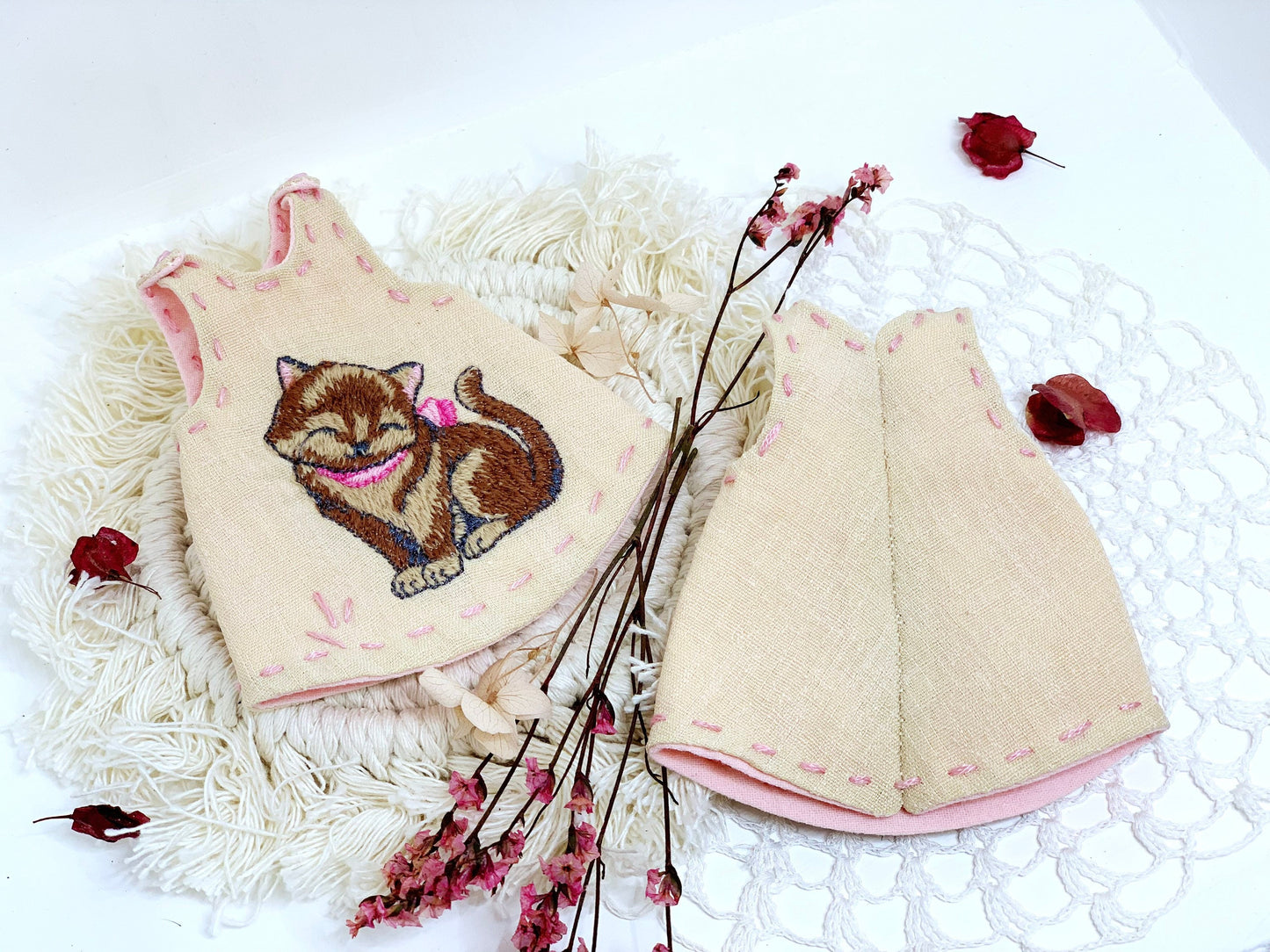 Dress for Blythe Doll 1/6. Doll dress with embroidery. Vintage-style slip.