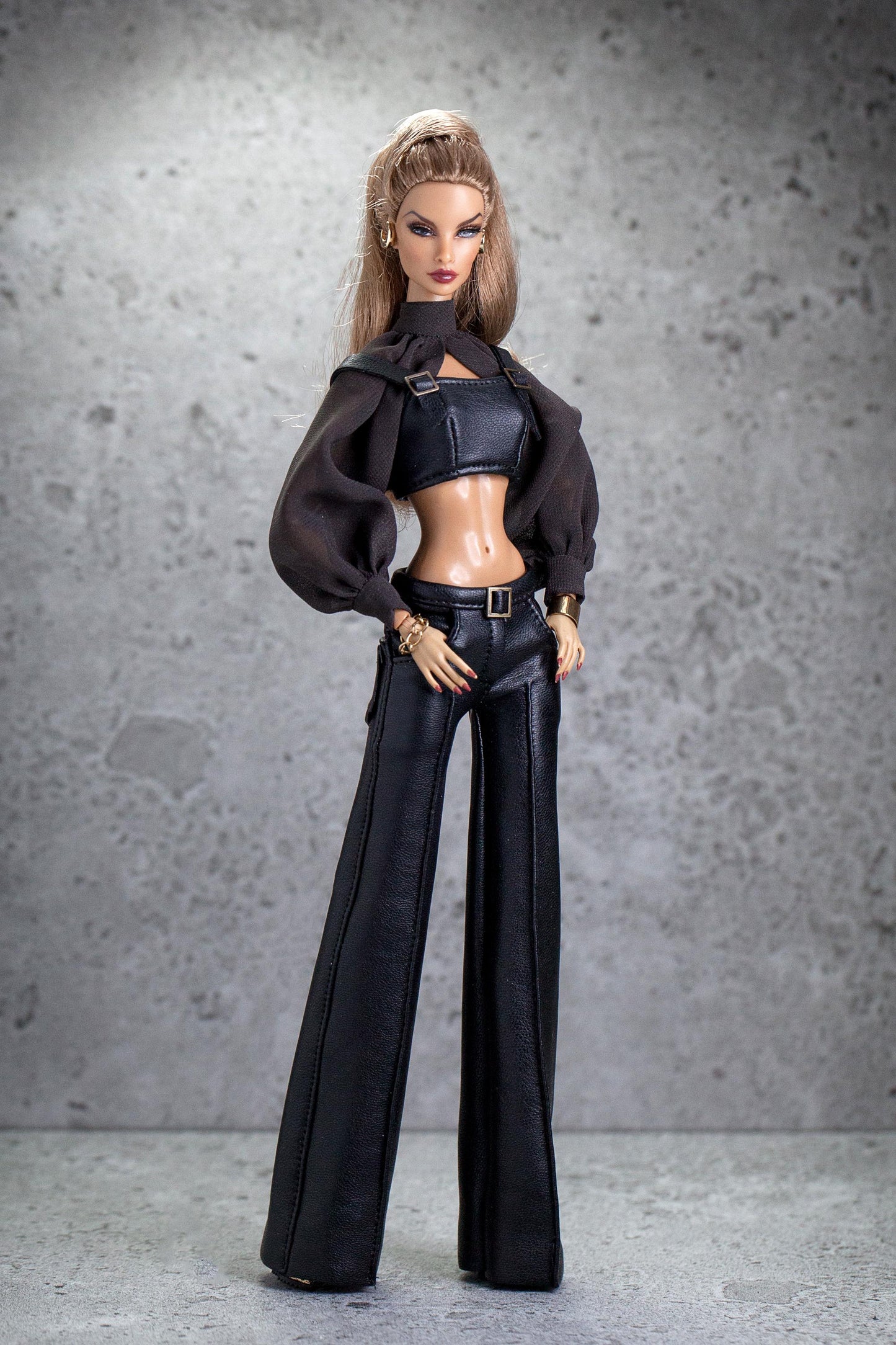Leather pants, bustier and blouse made of imitation leather for Integrity Toys Poppy Parker Fashion Royalty Nu Face dolls