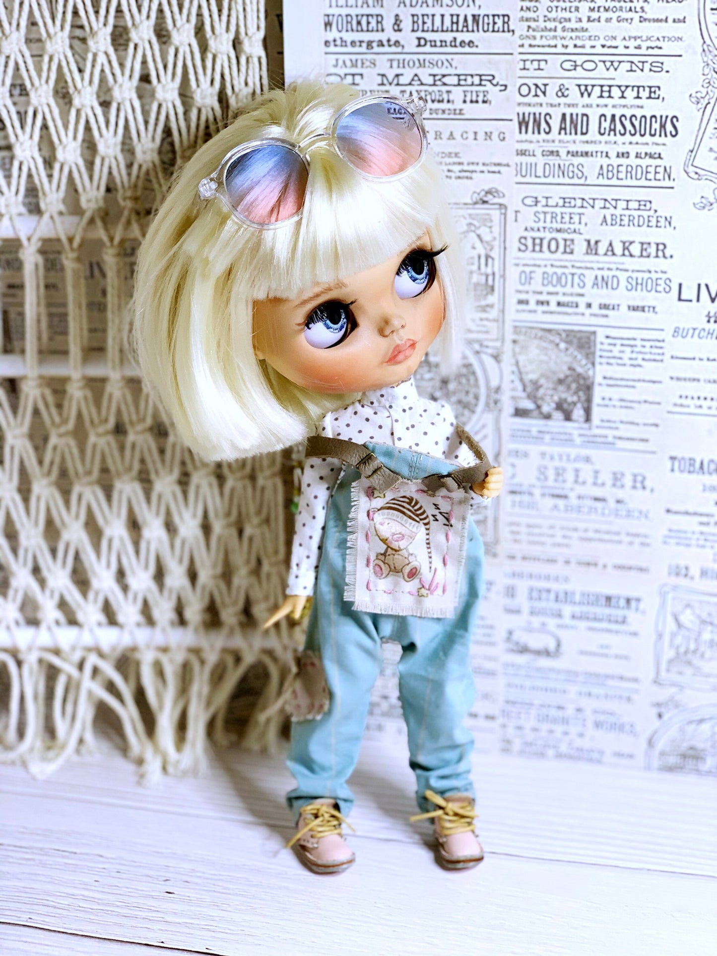 Blythe Outfit: Dungarees, Bib Pants, and Shirt for Dolls. Clothes for 30 cm Dolls