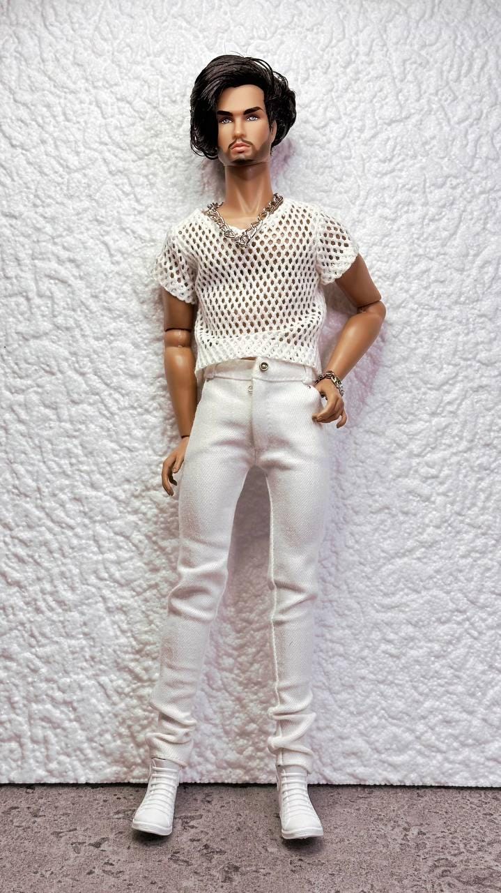 PDF Digital Pattern skinny jeans for male FR HOMME Monarch doll Integrity toys. With realistic pockets and zipper. Video.