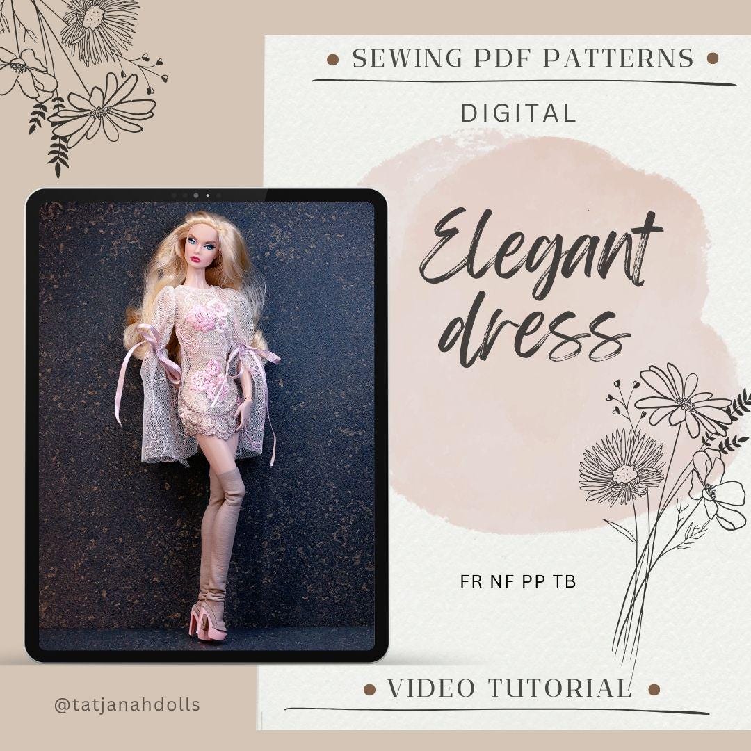 PDF Digital Pattern elegant dress for Integrity toys dolls Integrity toys. Youtube VIDEO.