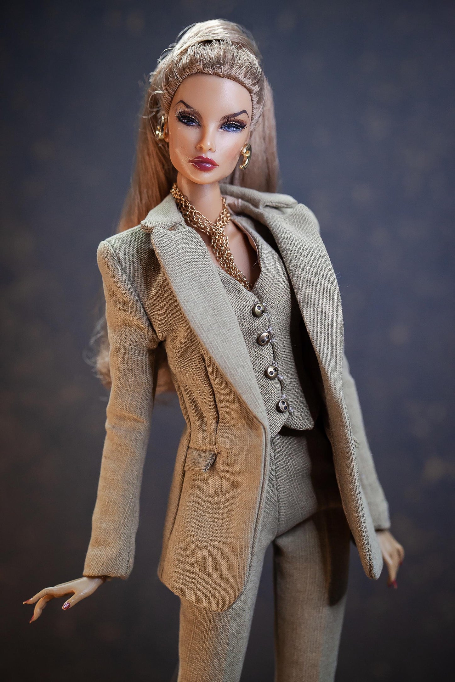 Suit blazer, trousers, vest moss green for Integrity Toys Poppy Parker Fashion Royalty Nu Face BB MTM