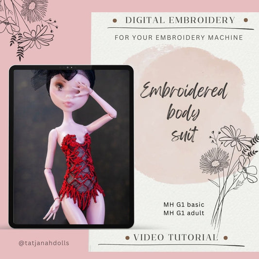 Digital Embroidery /embroidered body corset for Monster dolls (basic + adult)  + Tutorial
