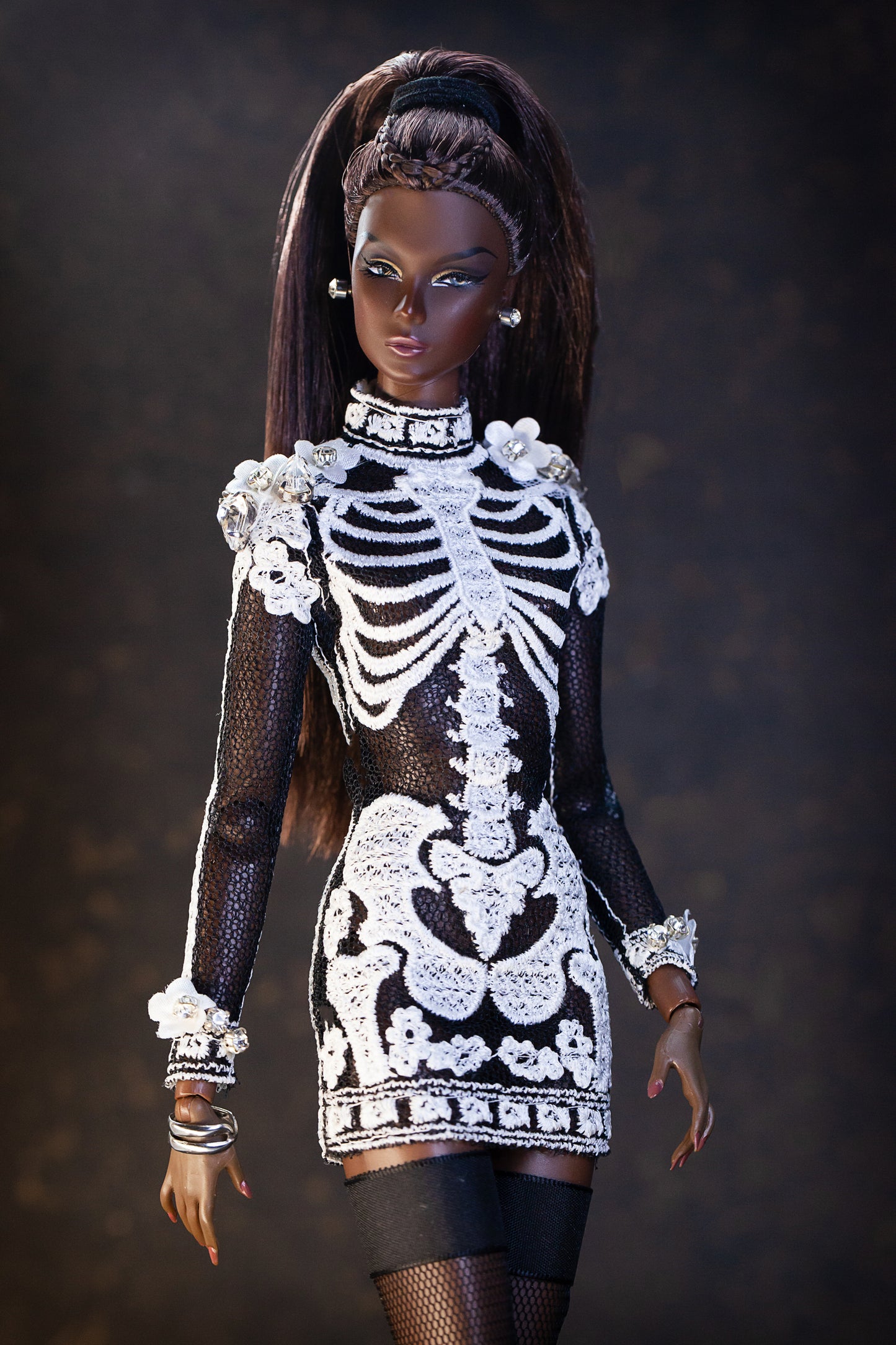 Schwarzes Skelett / Halloween Minikleid, Abendkleid für Integrity toys Fashion Royalty Nu Face  dolls.