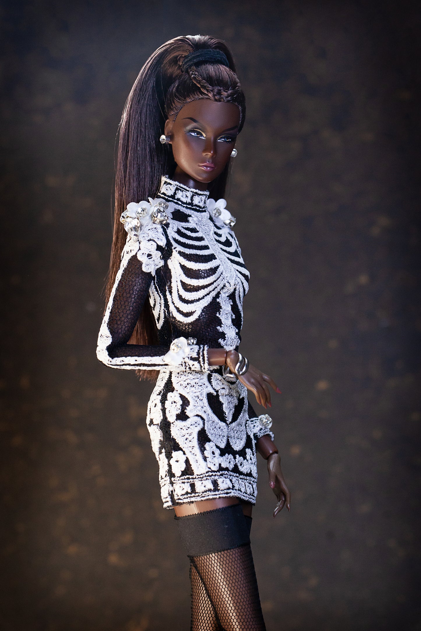 Schwarzes Skelett / Halloween Minikleid, Abendkleid für Integrity toys Fashion Royalty Nu Face  dolls.