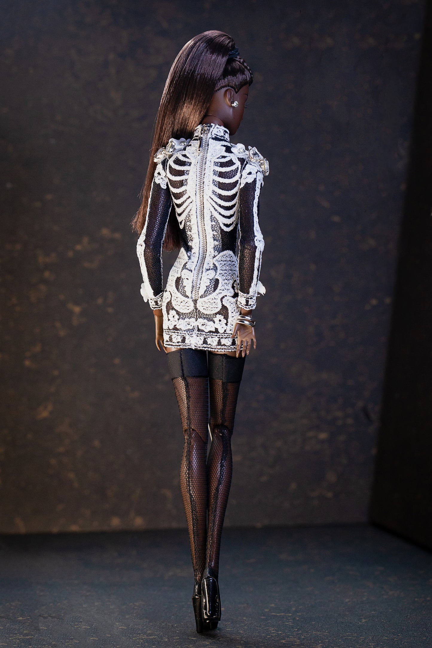 Schwarzes Skelett / Halloween Minikleid, Abendkleid für Integrity toys Fashion Royalty Nu Face  dolls.