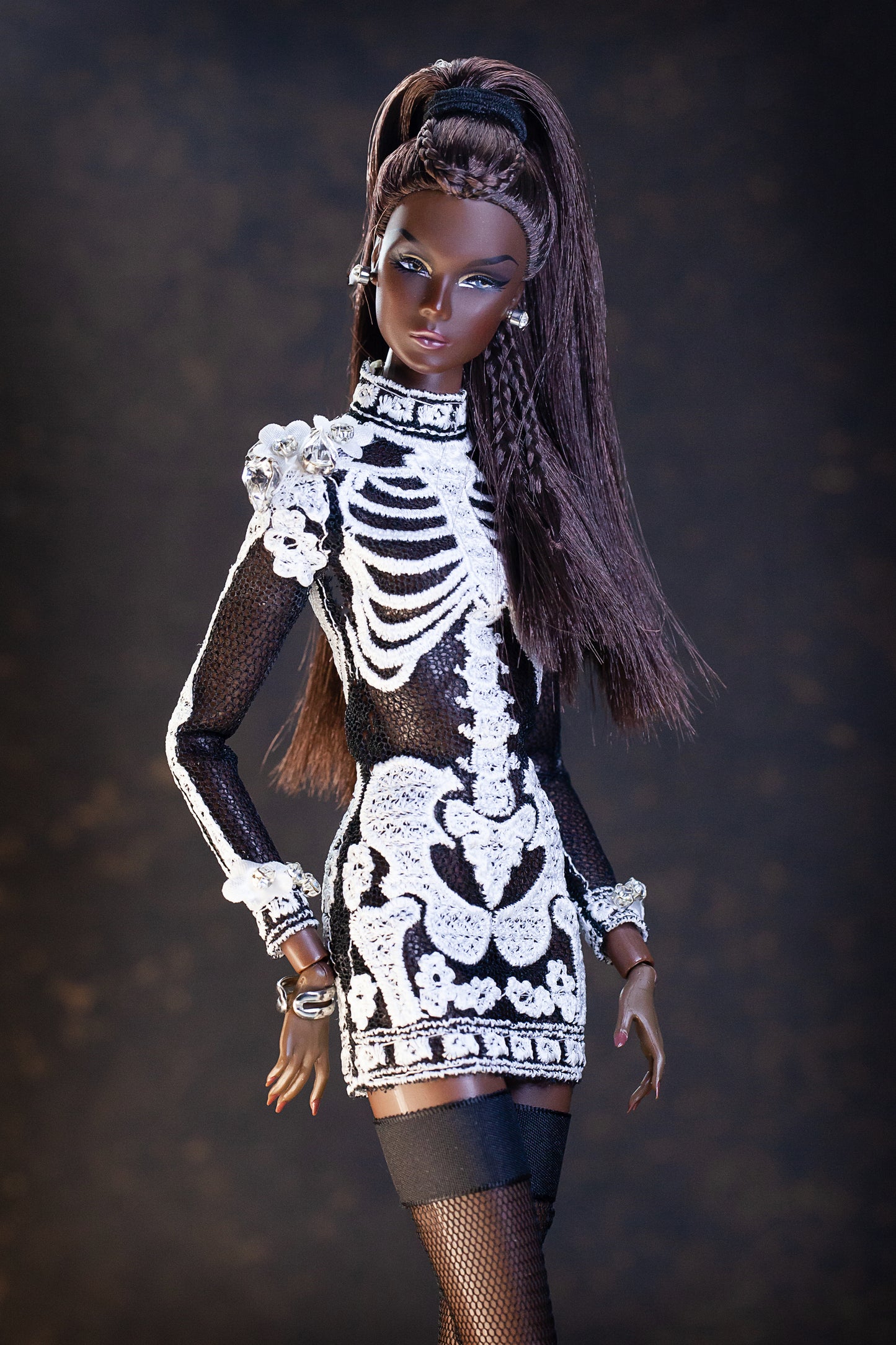 Schwarzes Skelett / Halloween Minikleid, Abendkleid für Integrity toys Fashion Royalty Nu Face  dolls.