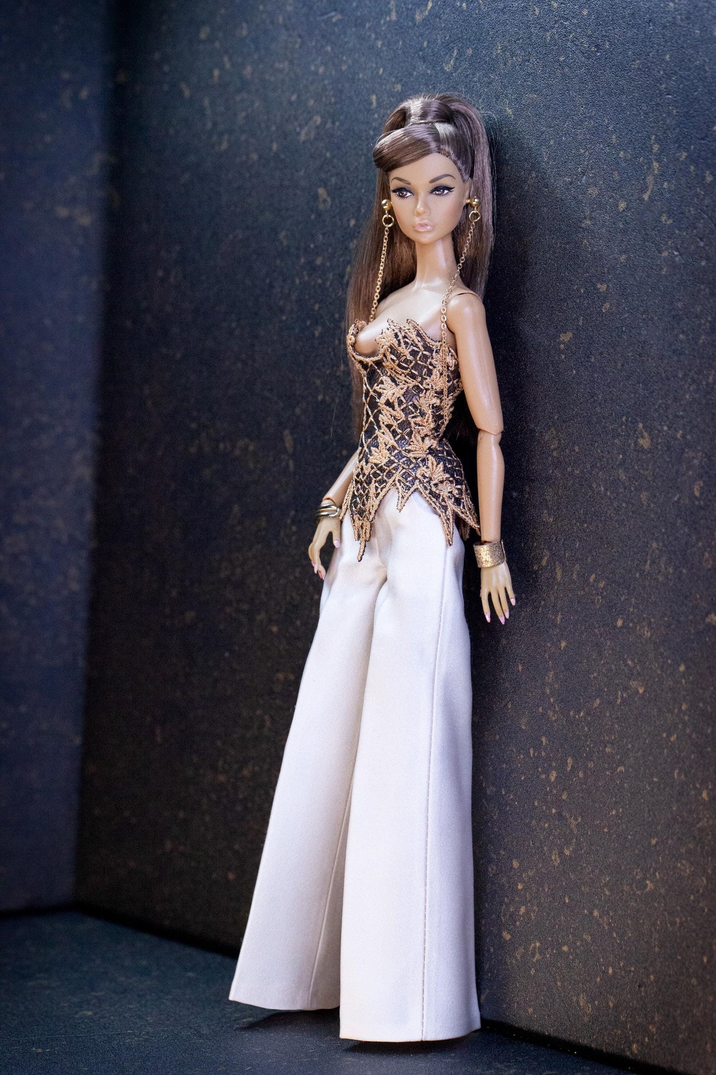 Handmade embroidered corset and flared trousers for Fashion Royalty and Poppy Parker - Integrity Toys dolls