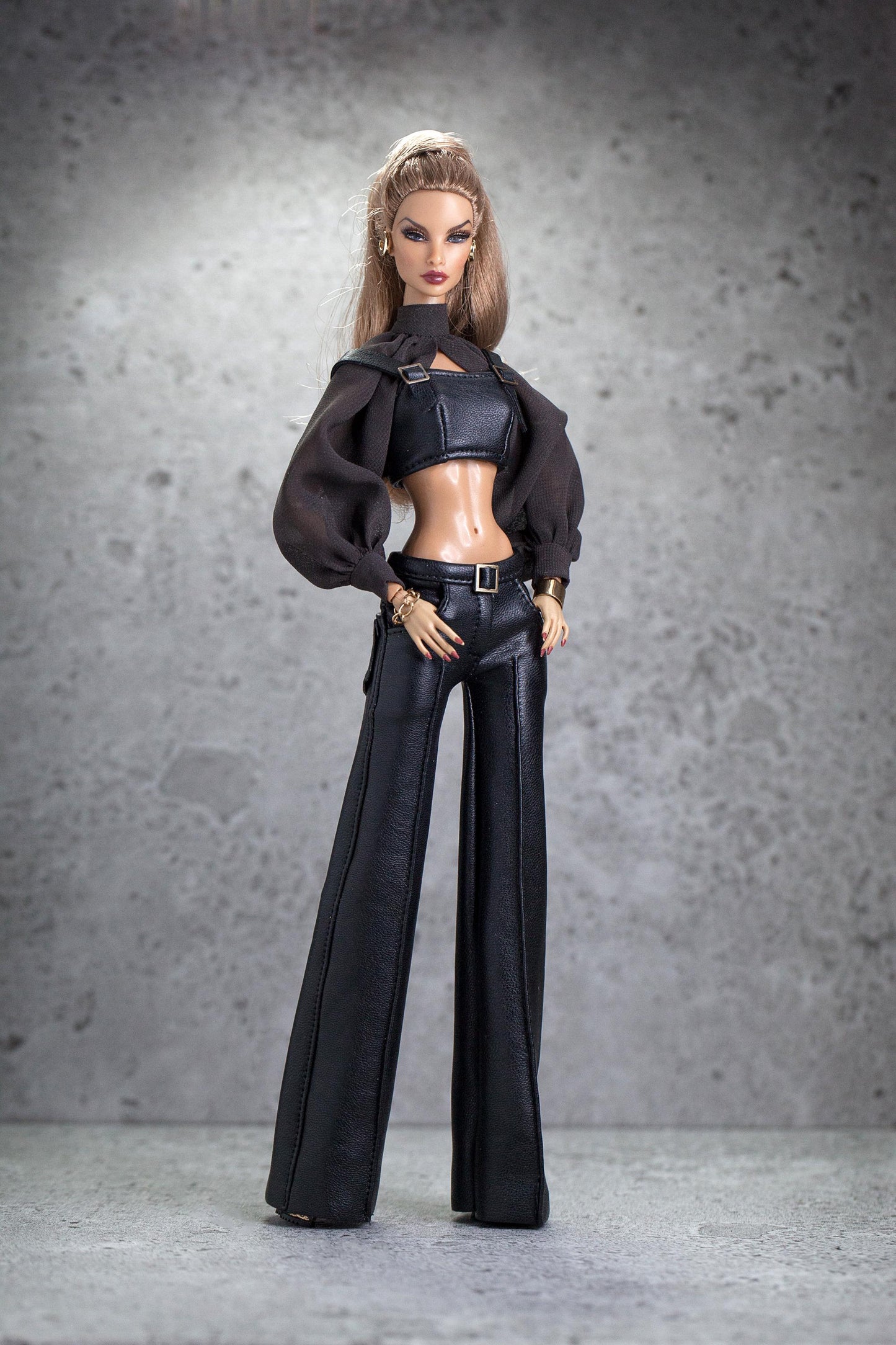 Leather pants, bustier and blouse made of imitation leather for Integrity Toys Poppy Parker Fashion Royalty Nu Face dolls