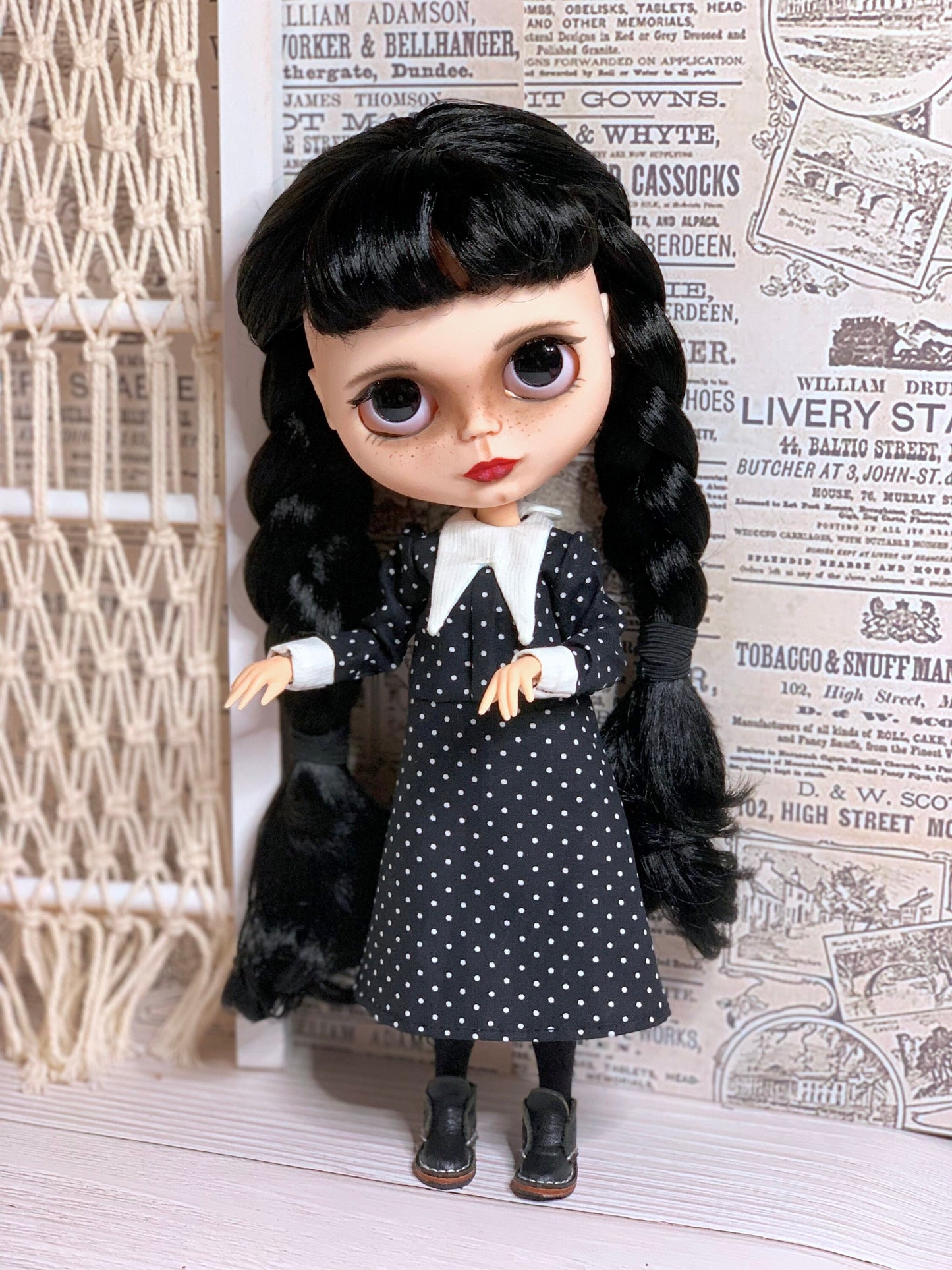 Black Wednesday Dress for Blythe Doll 1/6 Doll Dress with Collar. Clothes for Dolls