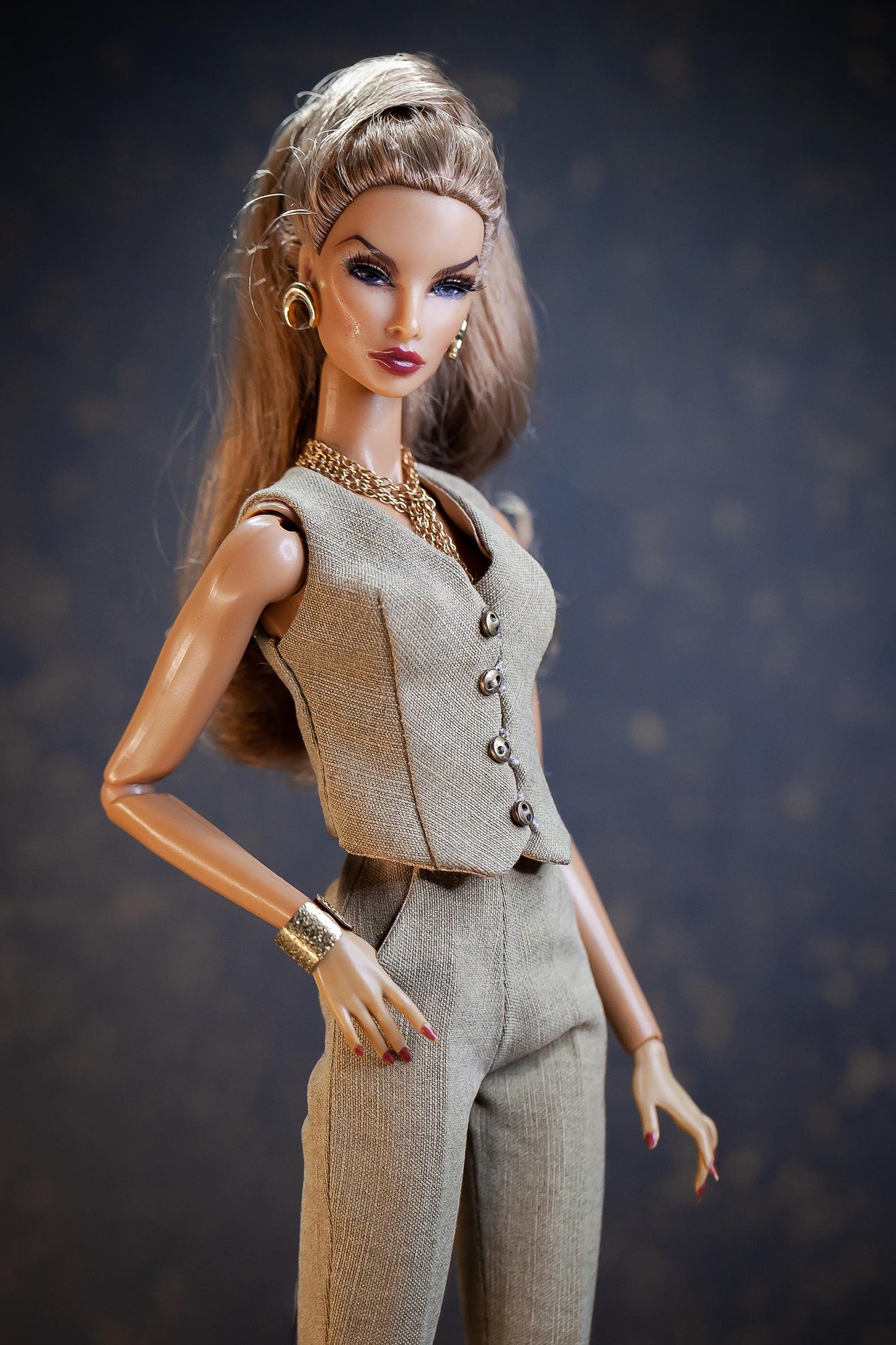 Suit blazer, trousers, vest moss green for Integrity Toys Poppy Parker Fashion Royalty Nu Face BB MTM