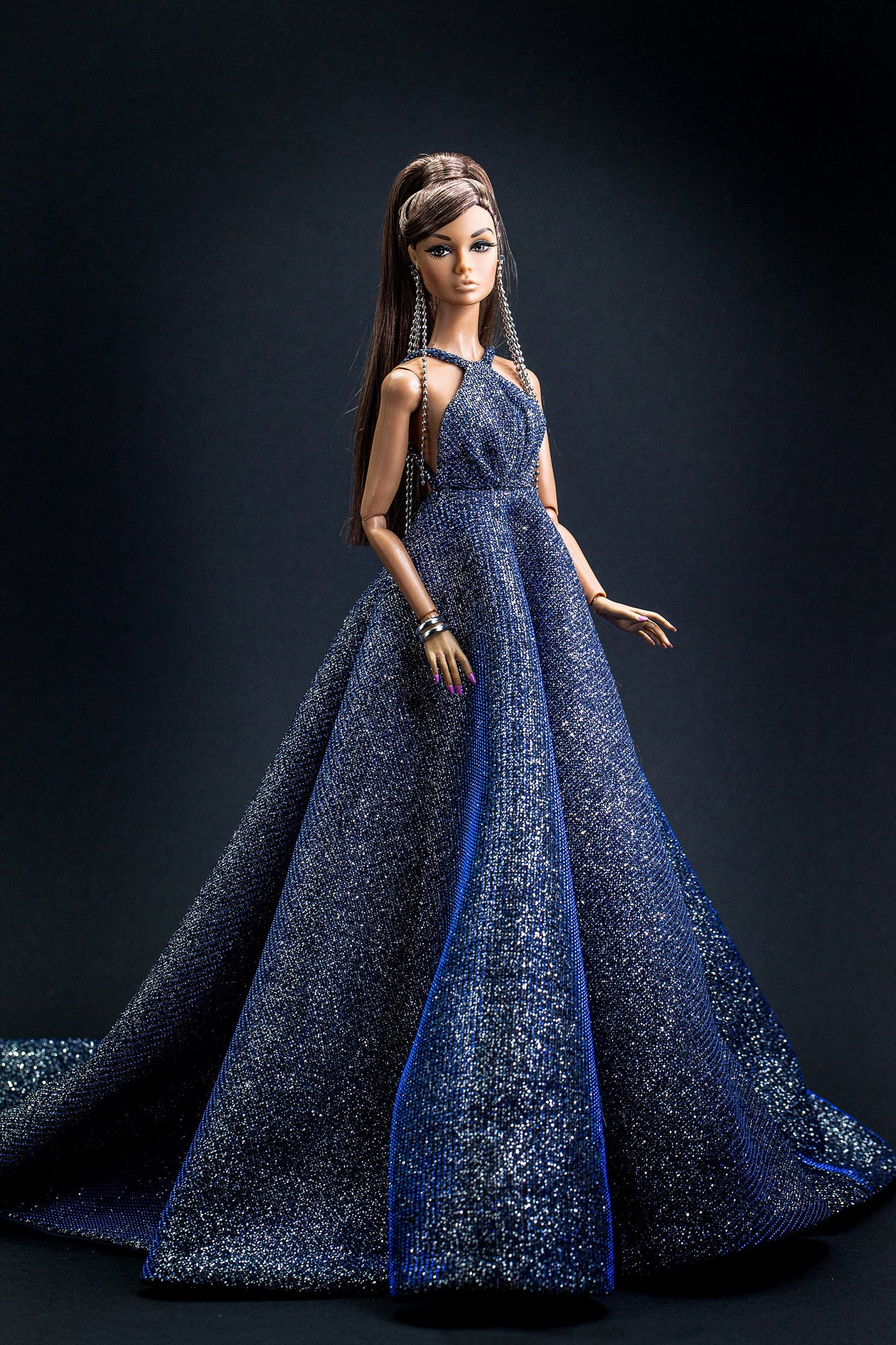 Blue glitter dress for Integrity toys Fashion Royalty Nu Face Poppy Parker dolls.
