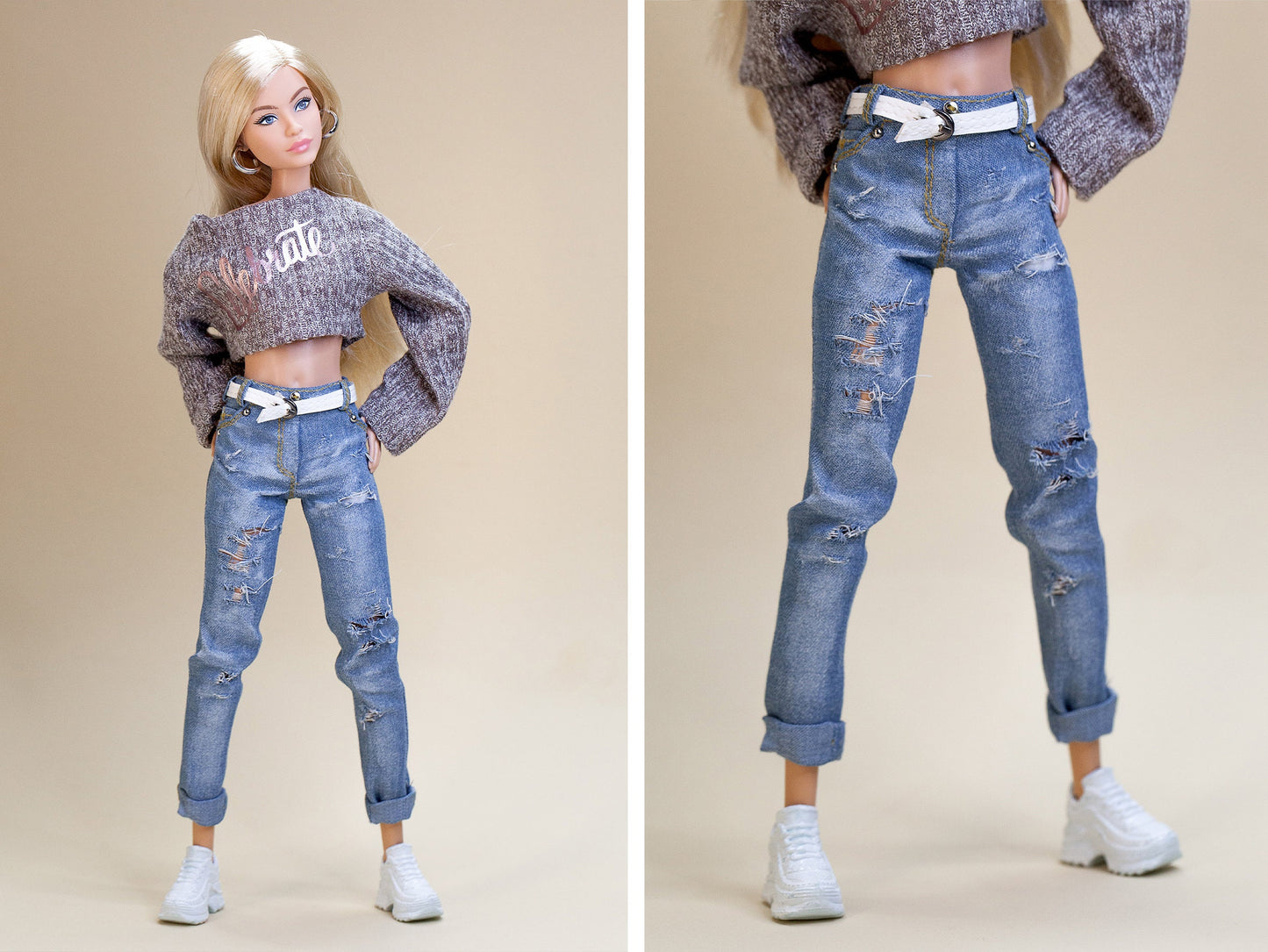 PDF Digital Pattern high waist jeans for BB & Integrity toys dolls. VIDEO tutorial.
