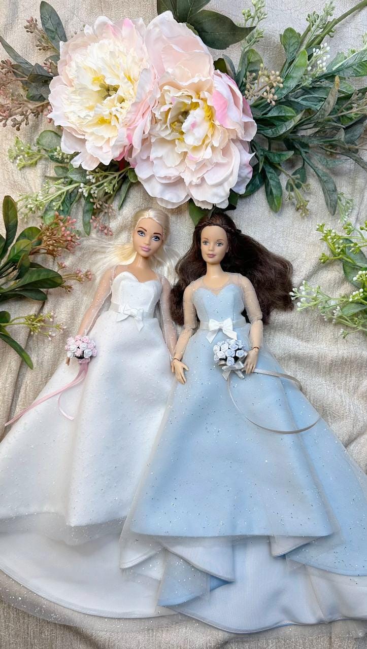PDF Digital Pattern bridal dress, ball gown dress for BB Curv. dolls. Video tutorial.