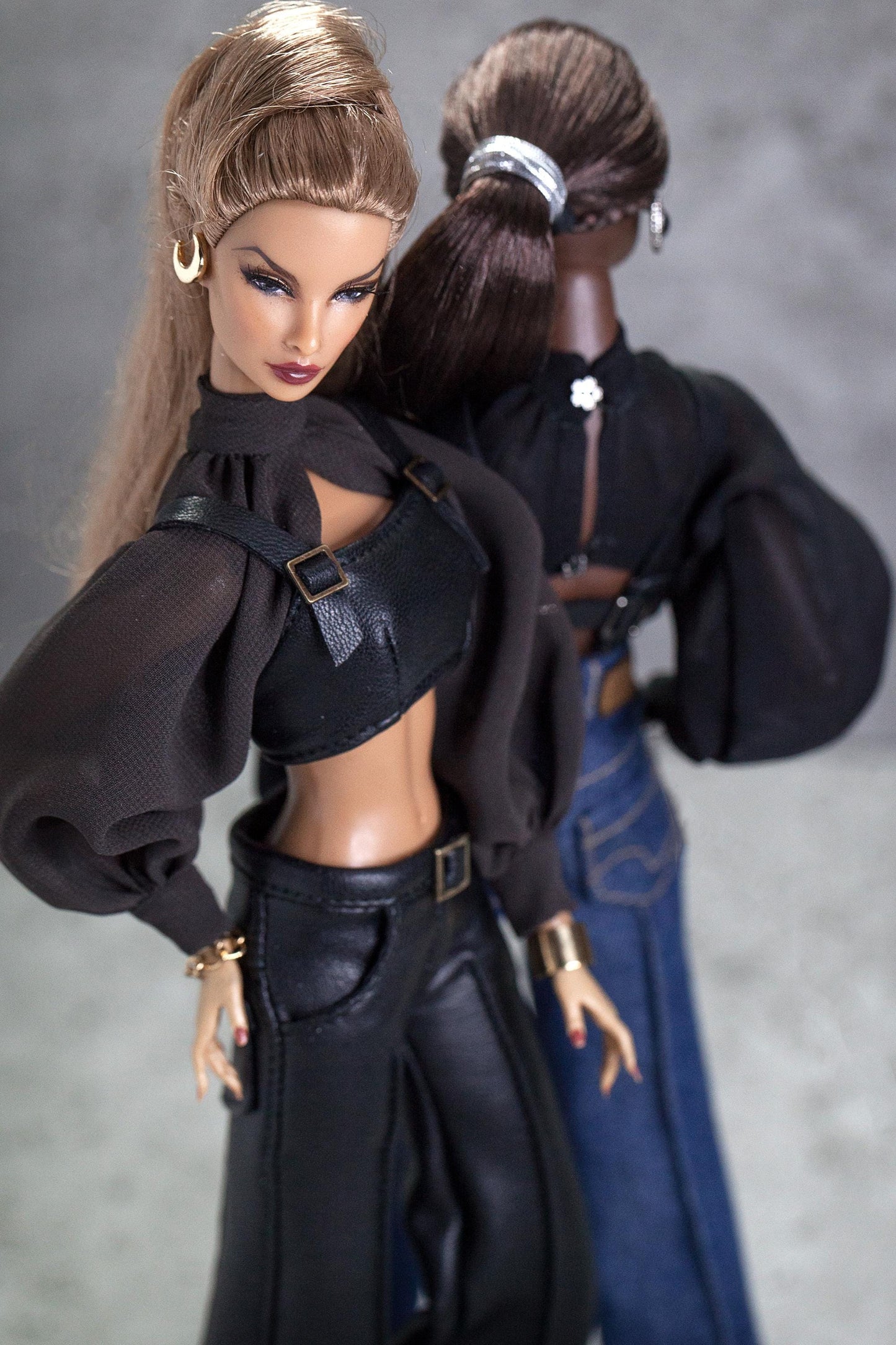 Leather pants, bustier and blouse made of imitation leather for Integrity Toys Poppy Parker Fashion Royalty Nu Face dolls