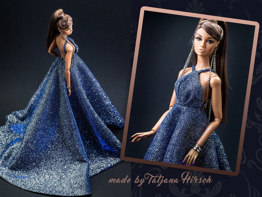 Blue glitter dress for Integrity toys Fashion Royalty Nu Face Poppy Parker dolls.