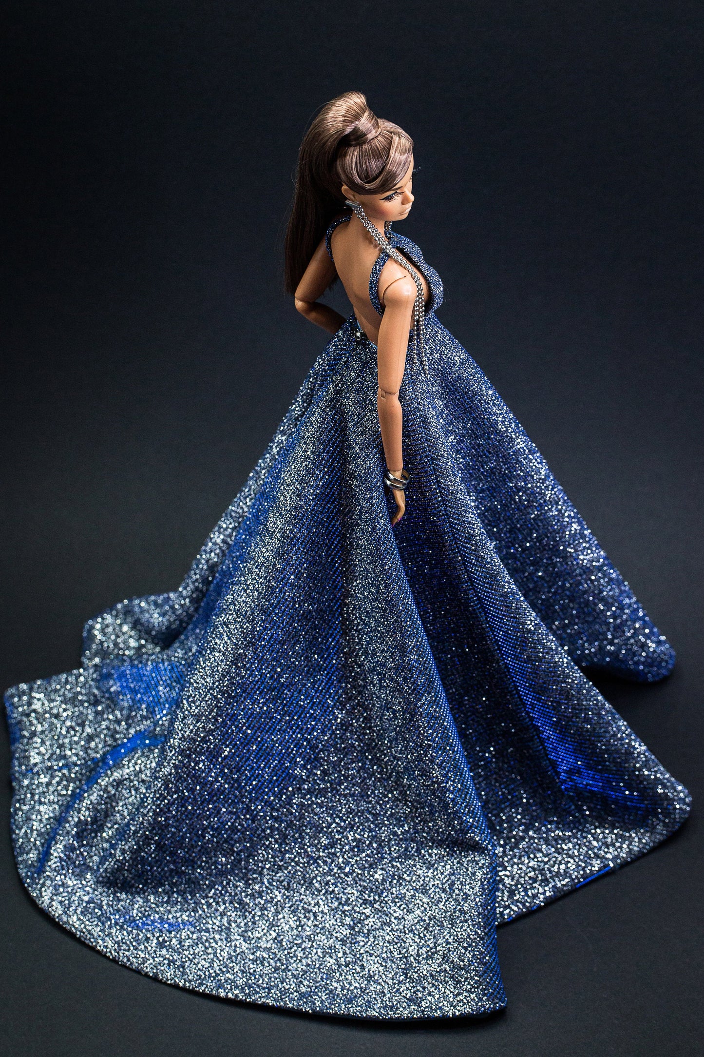 Blue glitter dress for Integrity toys Fashion Royalty Nu Face Poppy Parker dolls.
