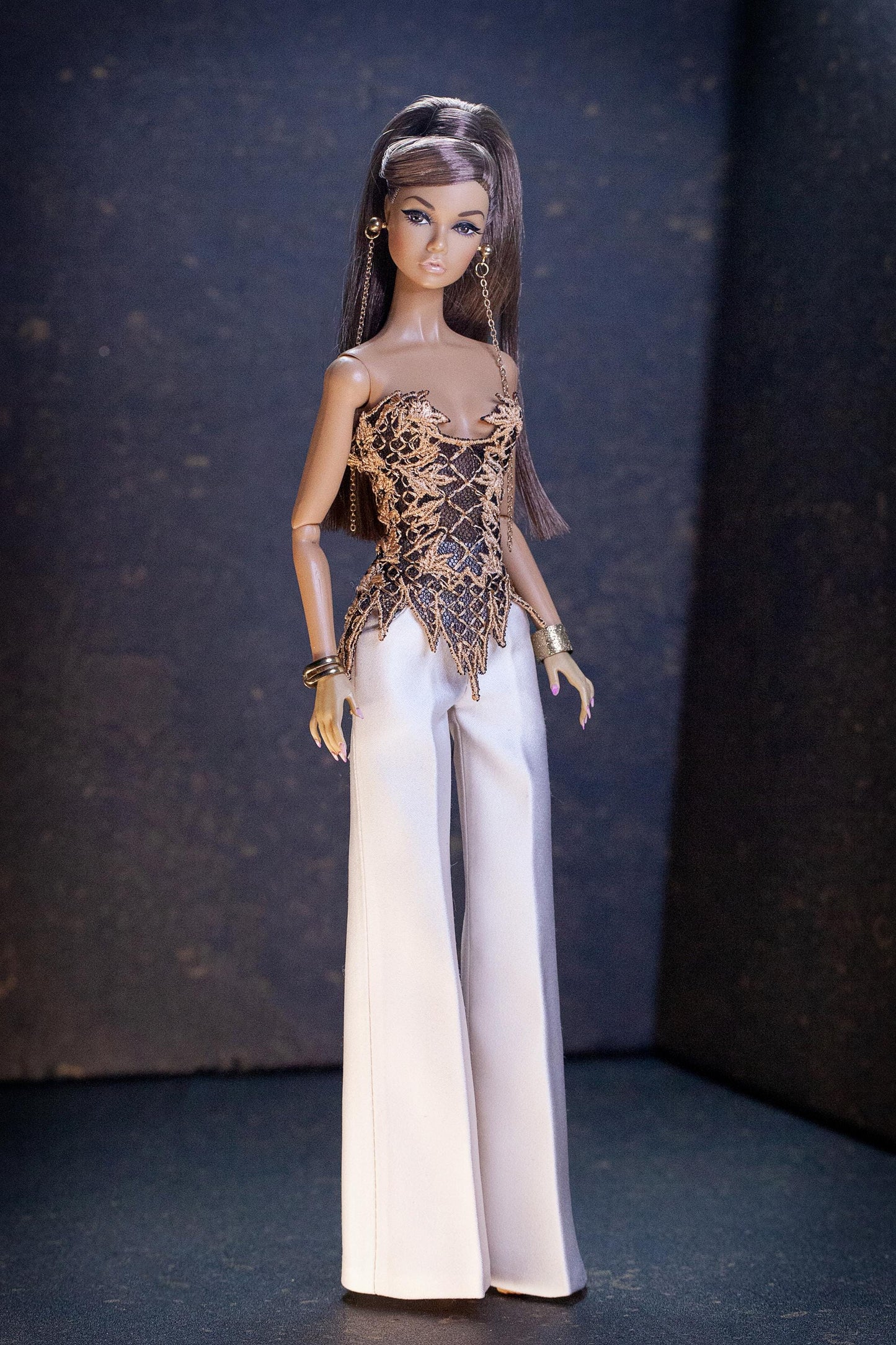 Handmade embroidered corset and flared trousers for Fashion Royalty and Poppy Parker - Integrity Toys dolls