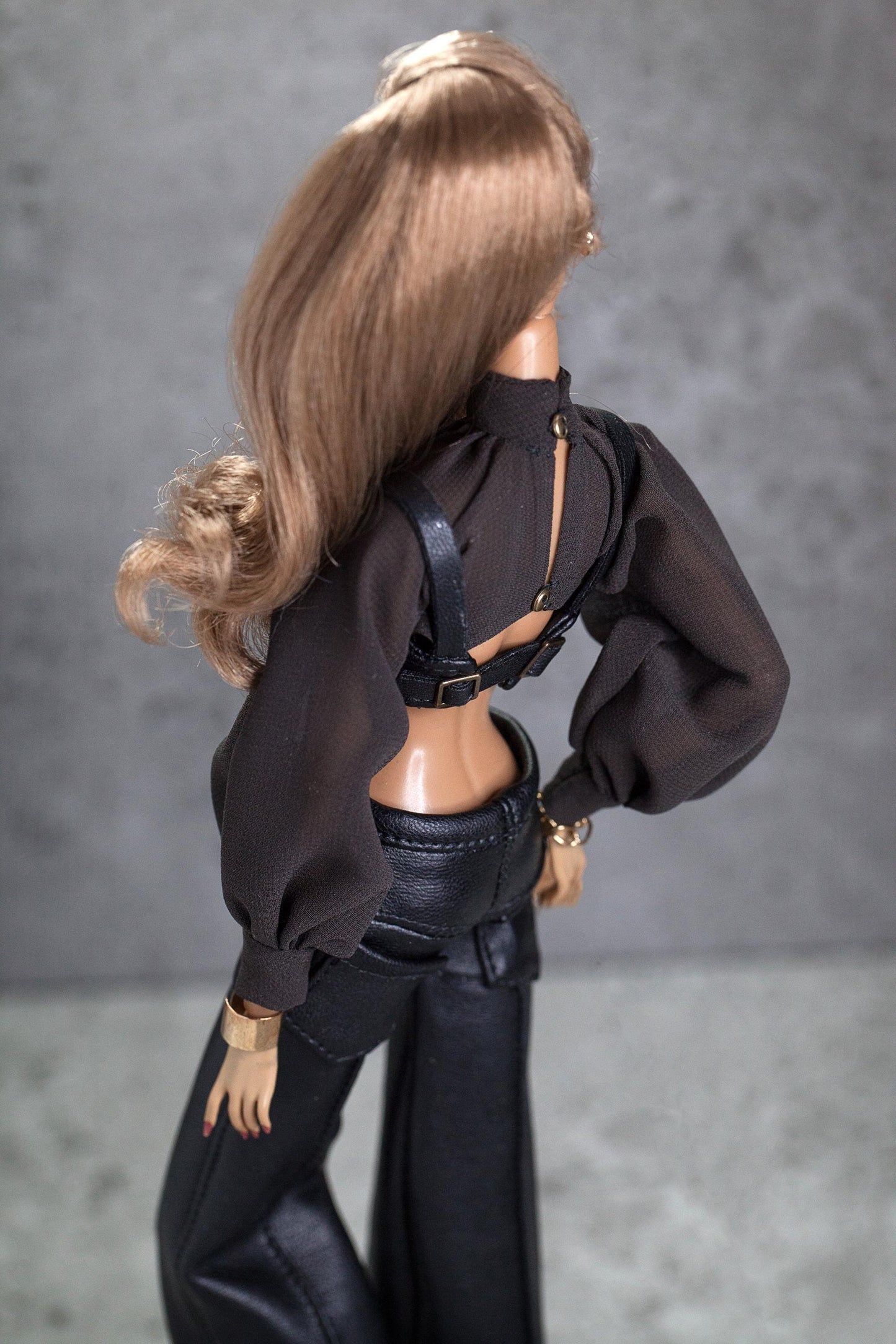 Leather pants, bustier and blouse made of imitation leather for Integrity Toys Poppy Parker Fashion Royalty Nu Face dolls