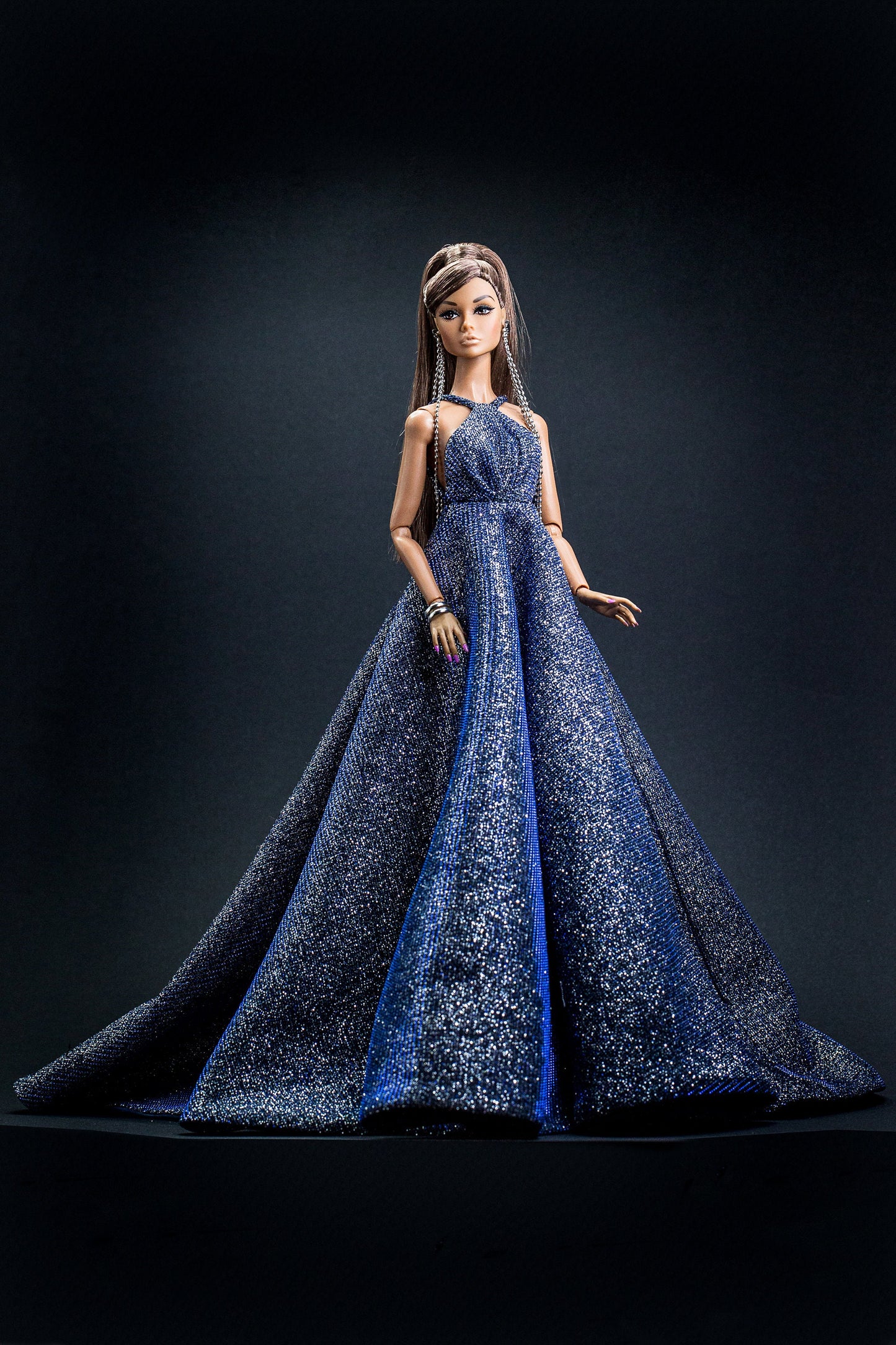 Blue glitter dress for Integrity toys Fashion Royalty Nu Face Poppy Parker dolls.