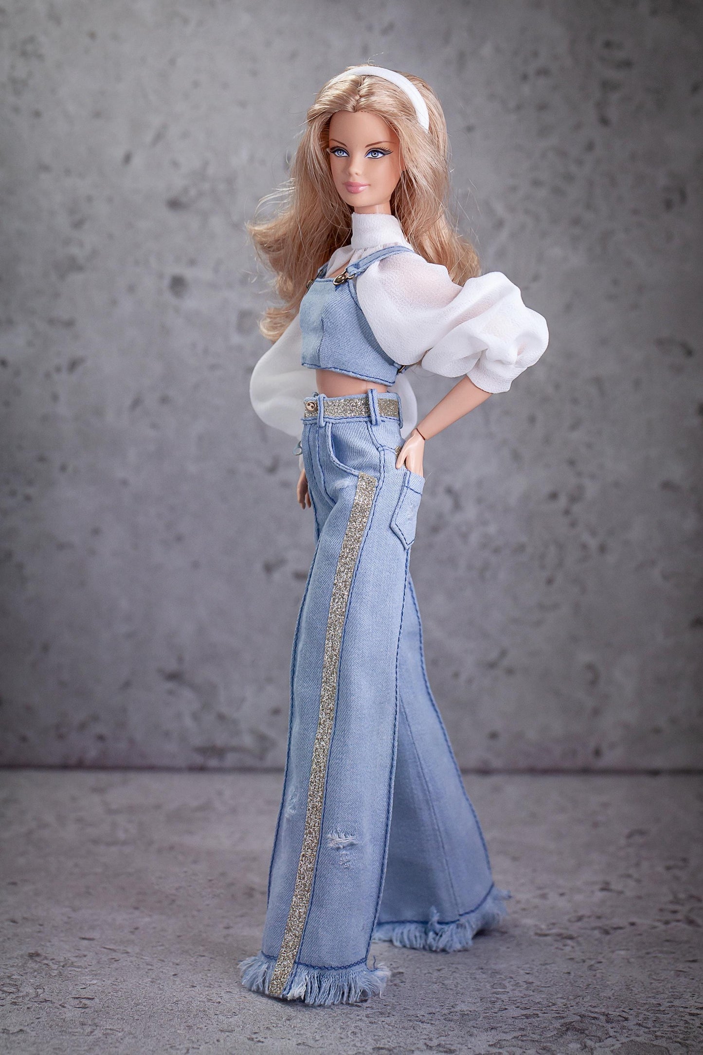PDF Digital Pattern palazzo jeans pants for BB MTM & Integrity toys dolls. Video tutorial.