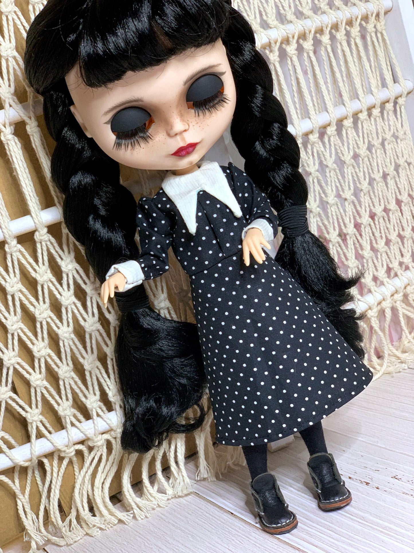 Black Wednesday Dress for Blythe Doll 1/6 Doll Dress with Collar. Clothes for Dolls