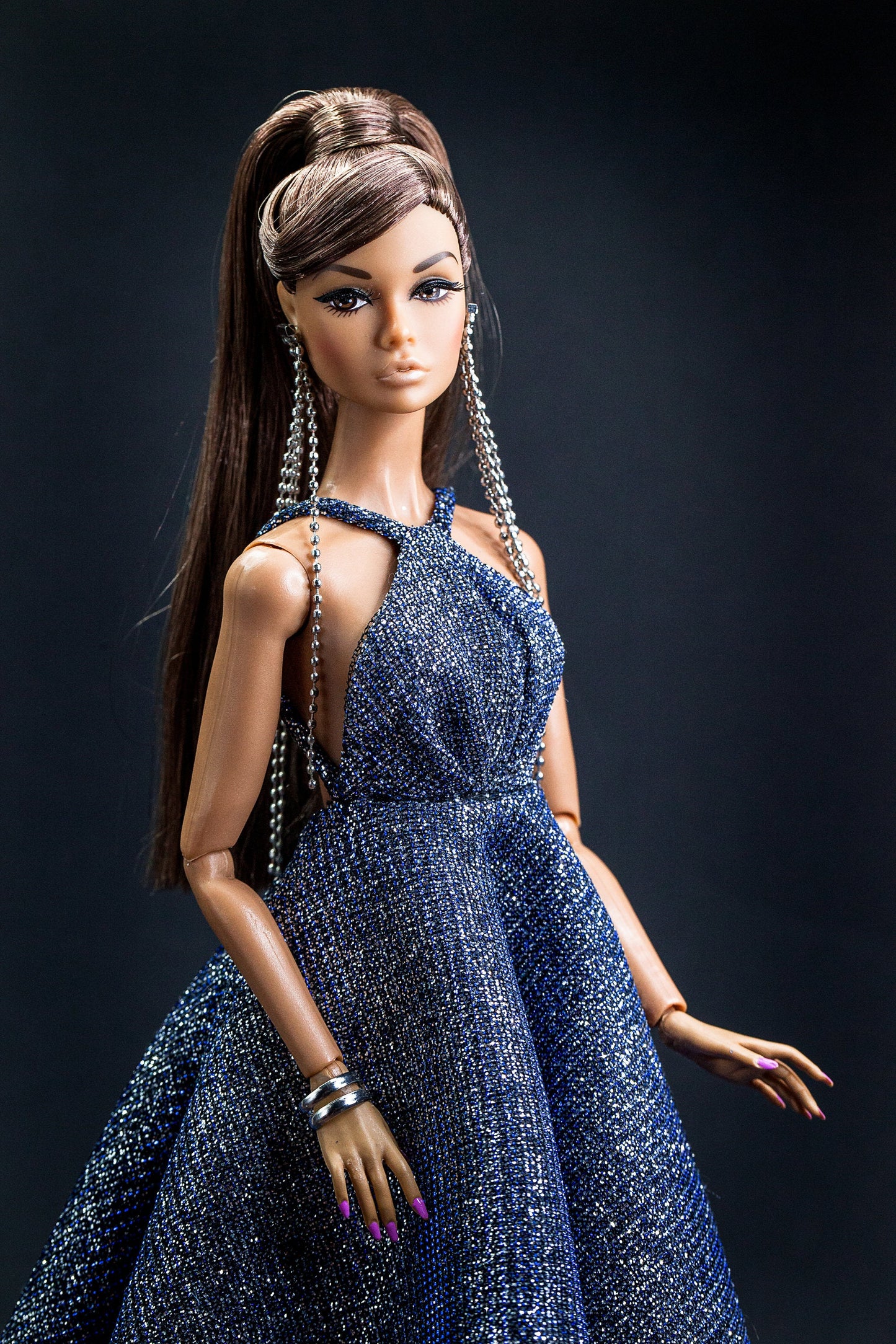 Blue glitter dress for Integrity toys Fashion Royalty Nu Face Poppy Parker dolls.