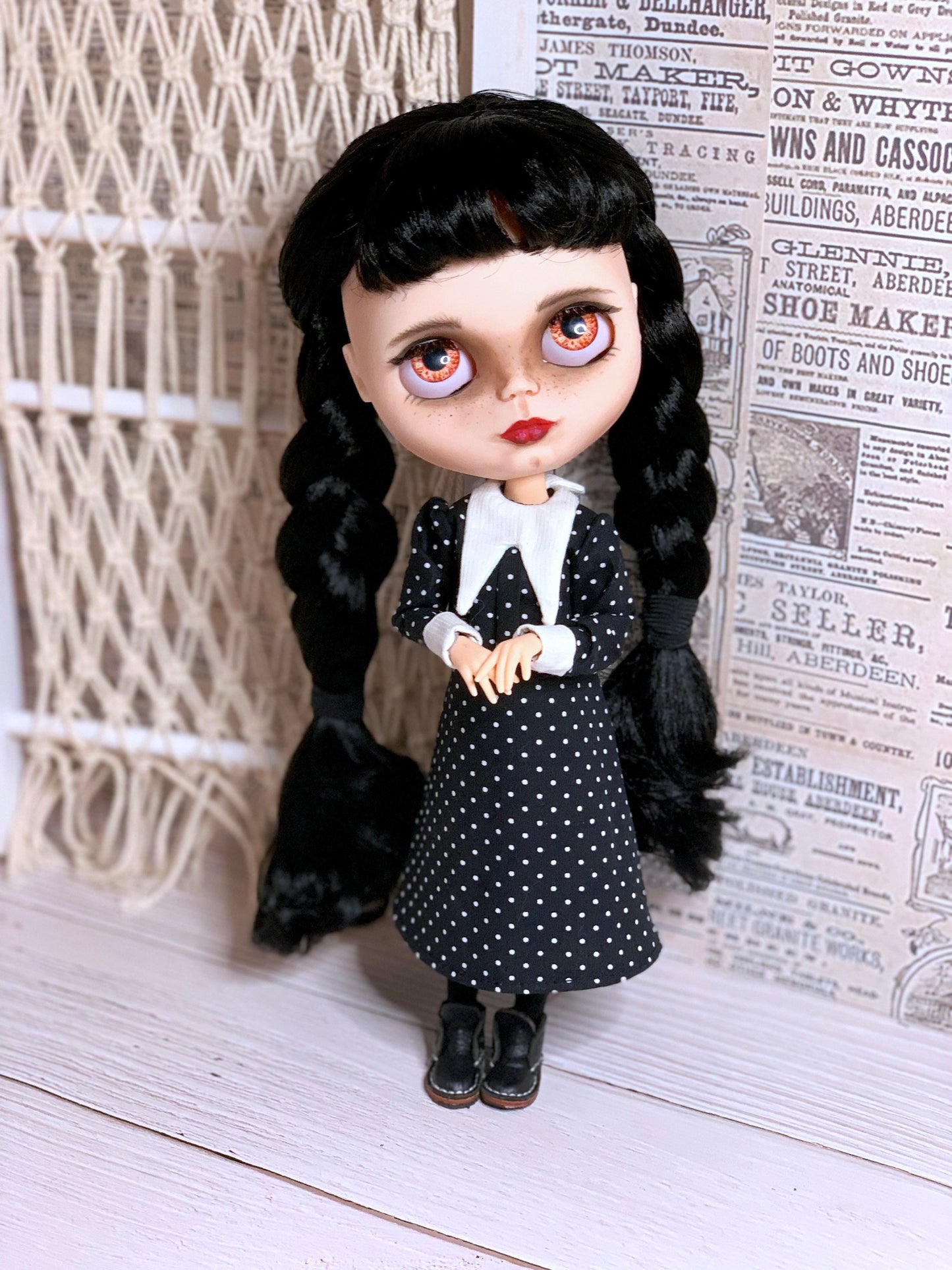 Black Wednesday Dress for Blythe Doll 1/6 Doll Dress with Collar. Clothes for Dolls