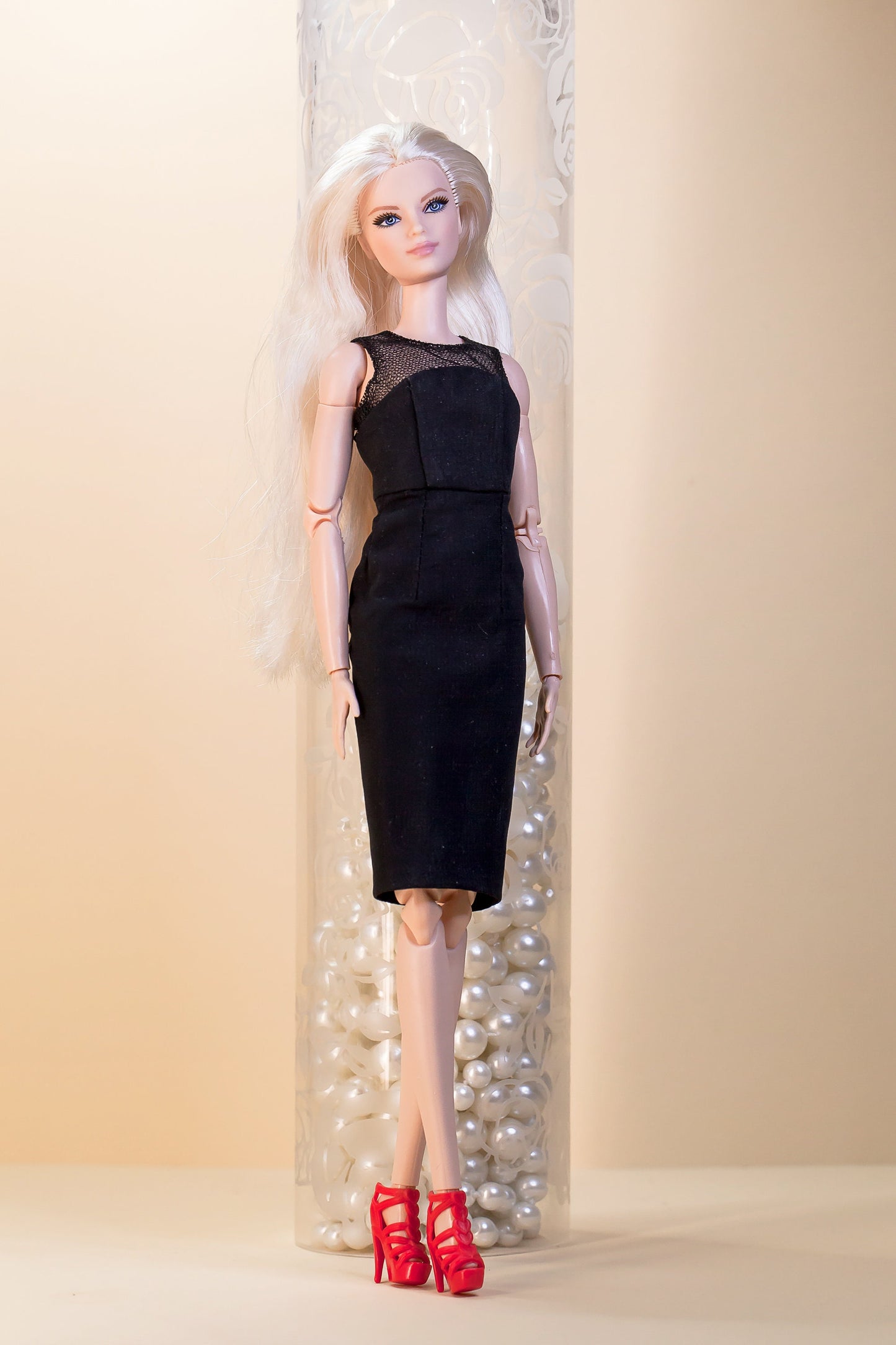 Case dress for 12 inch fashion dolls and Integrity toys dolls in black.