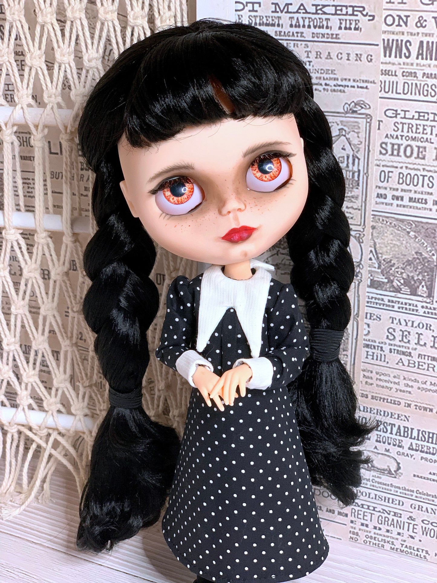 Black Wednesday Dress for Blythe Doll 1/6 Doll Dress with Collar. Clothes for Dolls