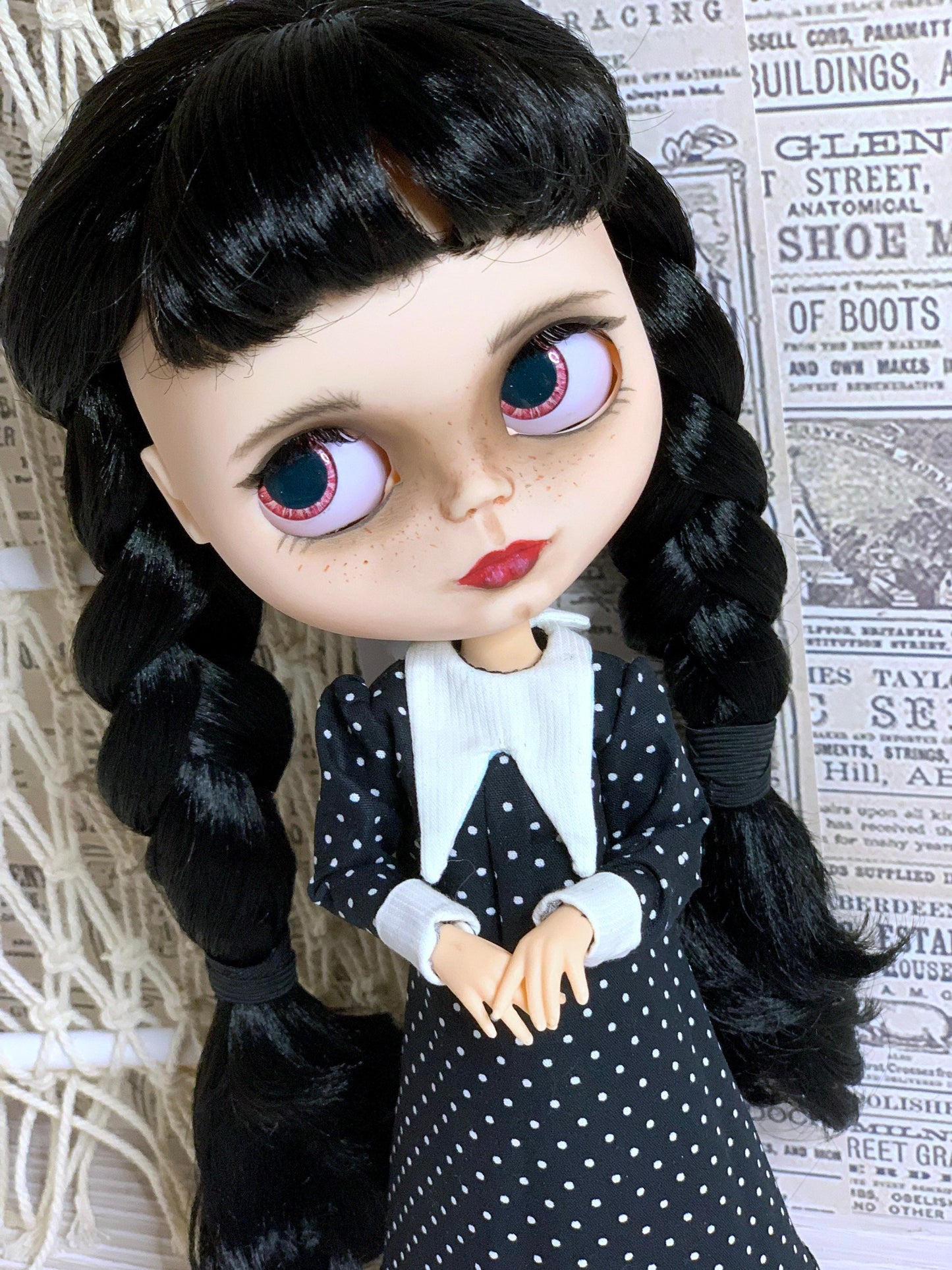 Black Wednesday Dress for Blythe Doll 1/6 Doll Dress with Collar. Clothes for Dolls