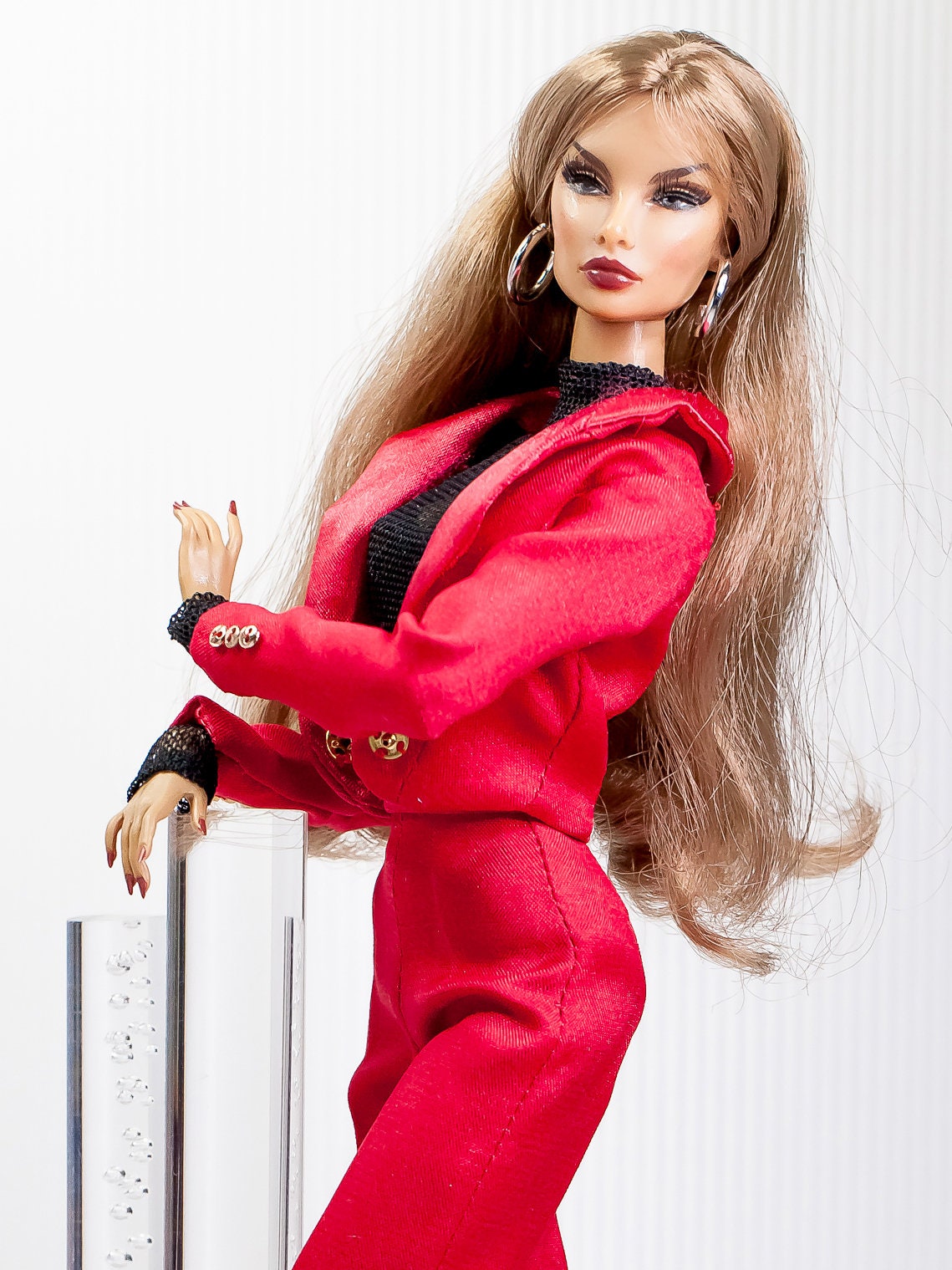 Satin suit, blazer, pants pink red for Integrity Toys Poppy Parker Fashion Royalty Nu Face
