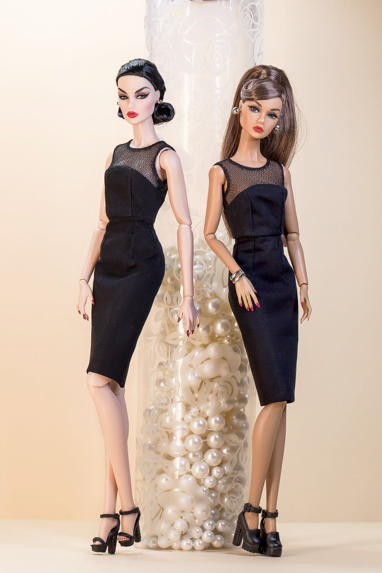 Case dress for 12 inch fashion dolls and Integrity toys dolls in black.