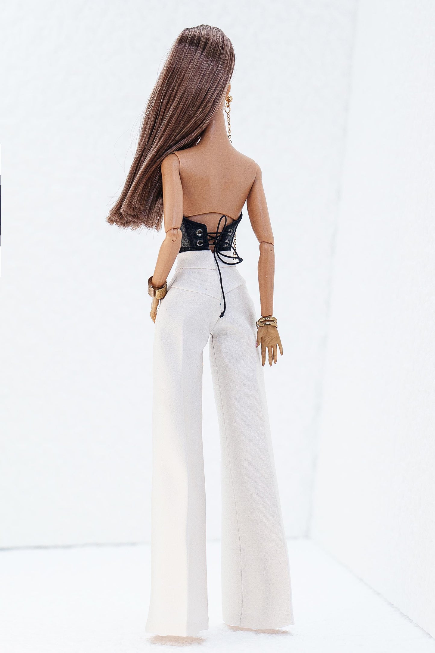 Short leather corset with embroidery and flared trousers for Fashion Royalty, Nu face and Poppy Parker - Integrity Toys dolls